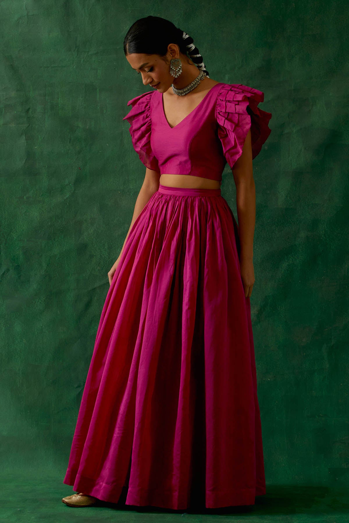 Hot Pink Chanderi Lehenga Set