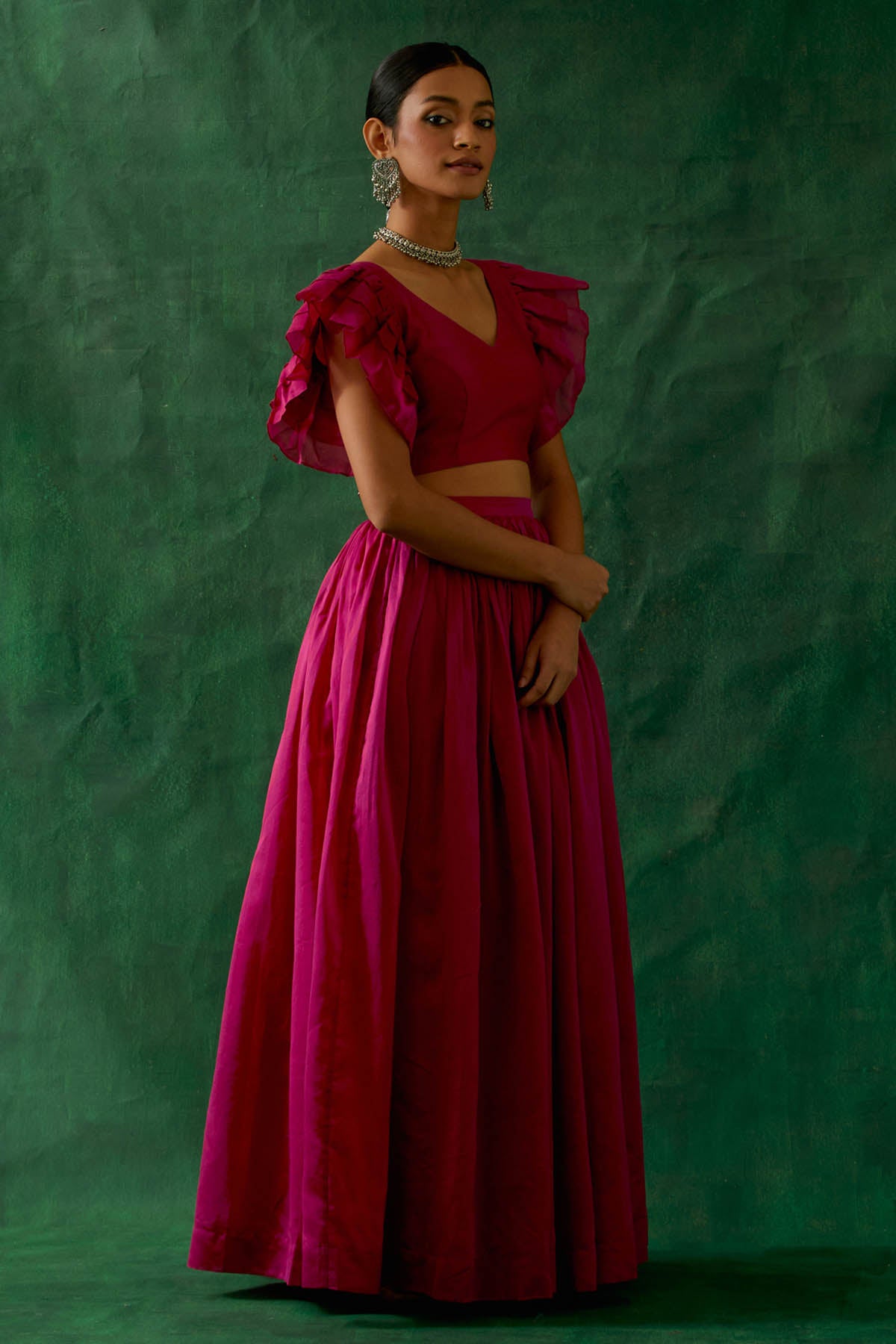 Hot Pink Chanderi Lehenga Set