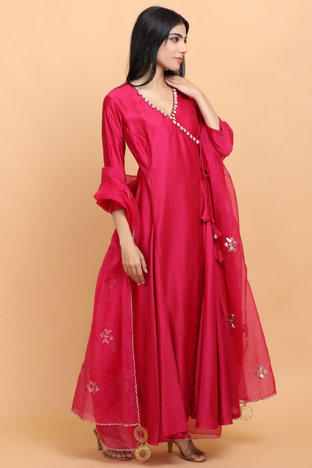 Hot Pink Cowrie Angrakha Set