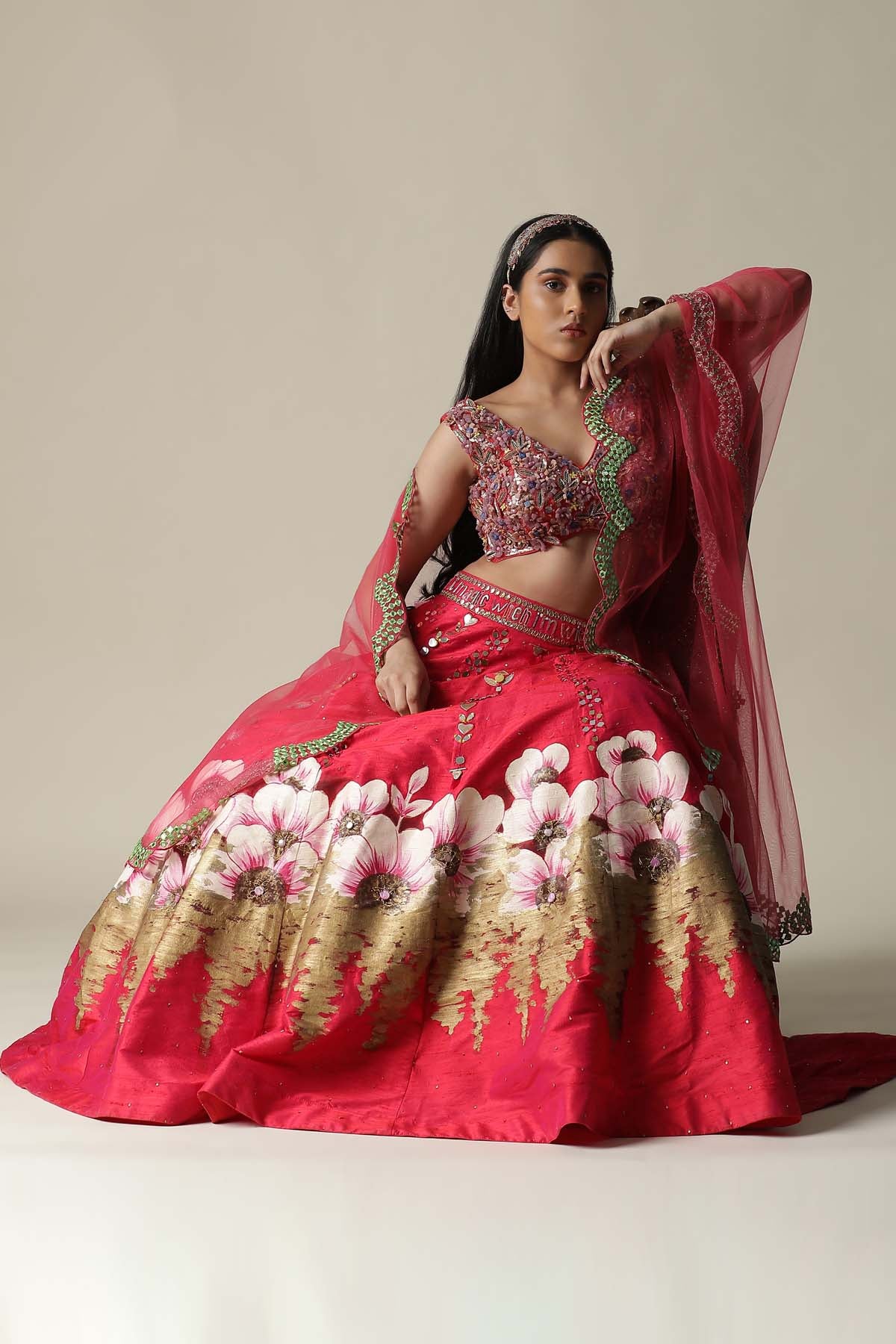 Hot Pink Embroidered Lehenga Set