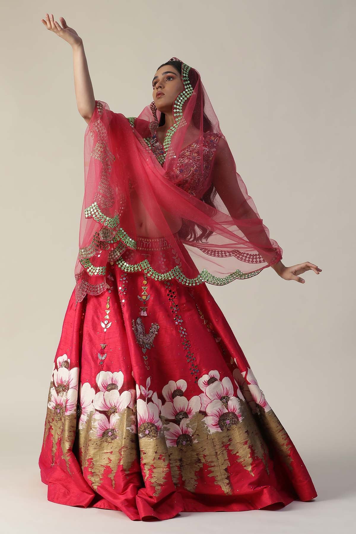 Hot Pink Embroidered Lehenga Set