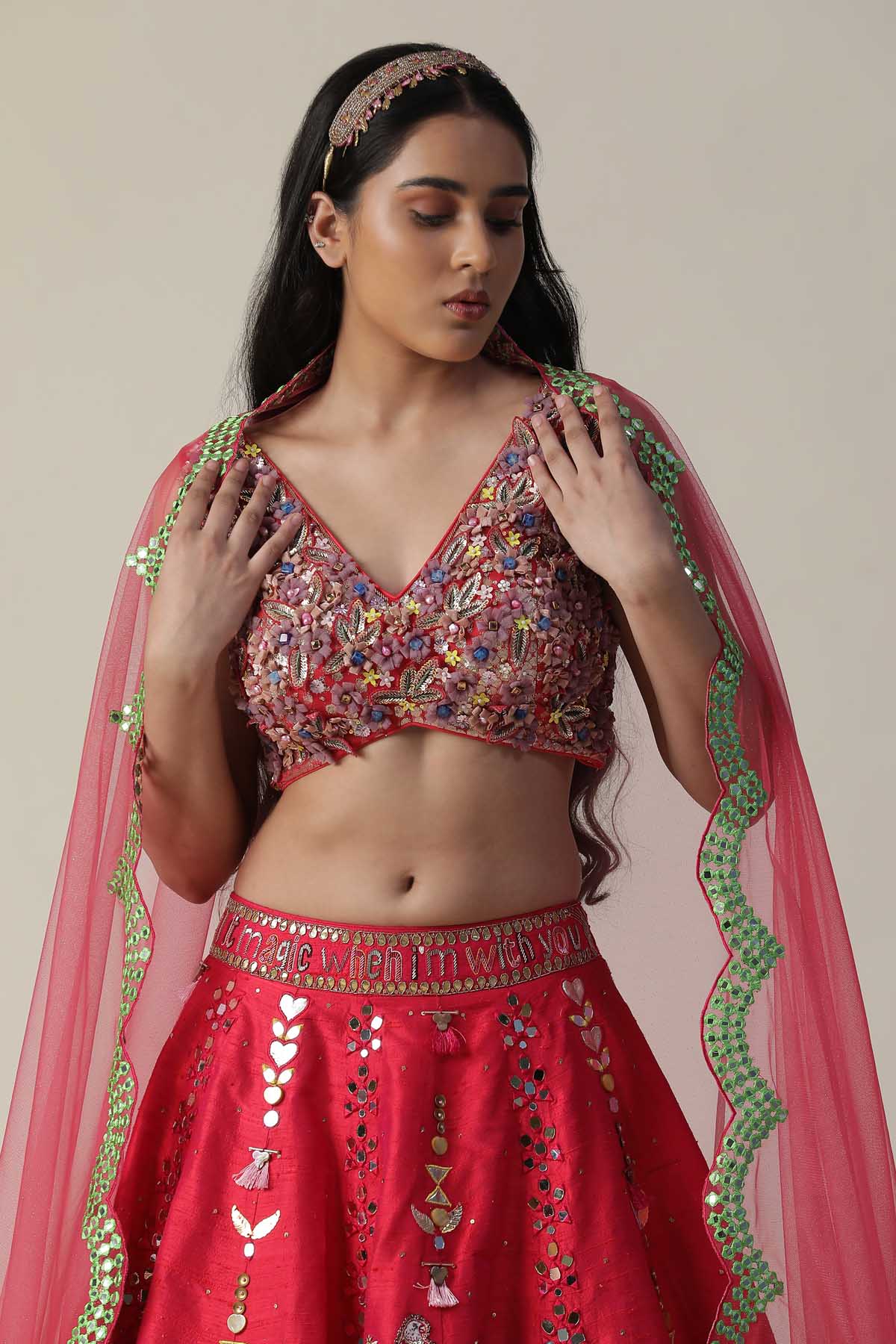 Hot Pink Embroidered Lehenga Set