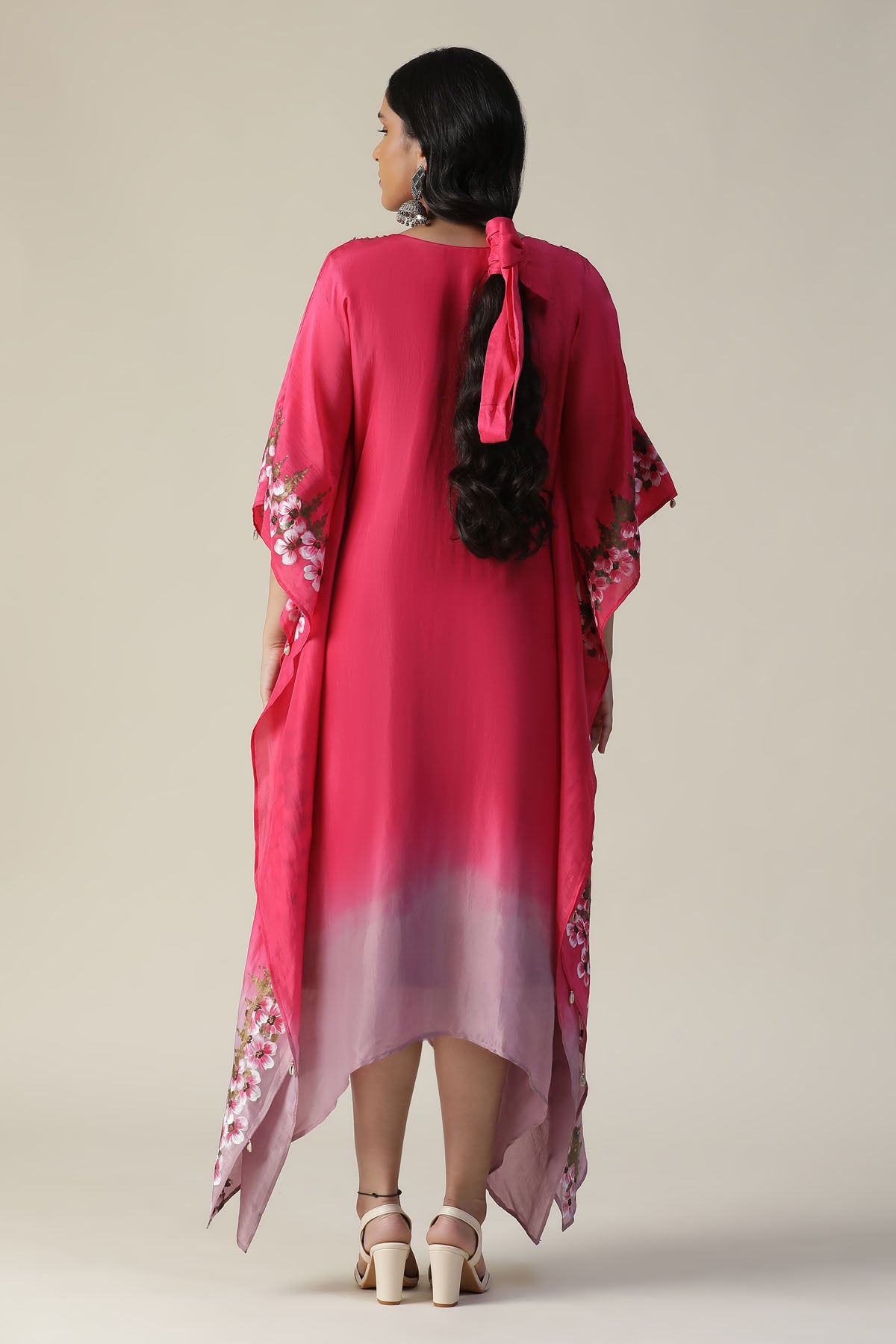 Hot Pink Floral Painted Kaftan