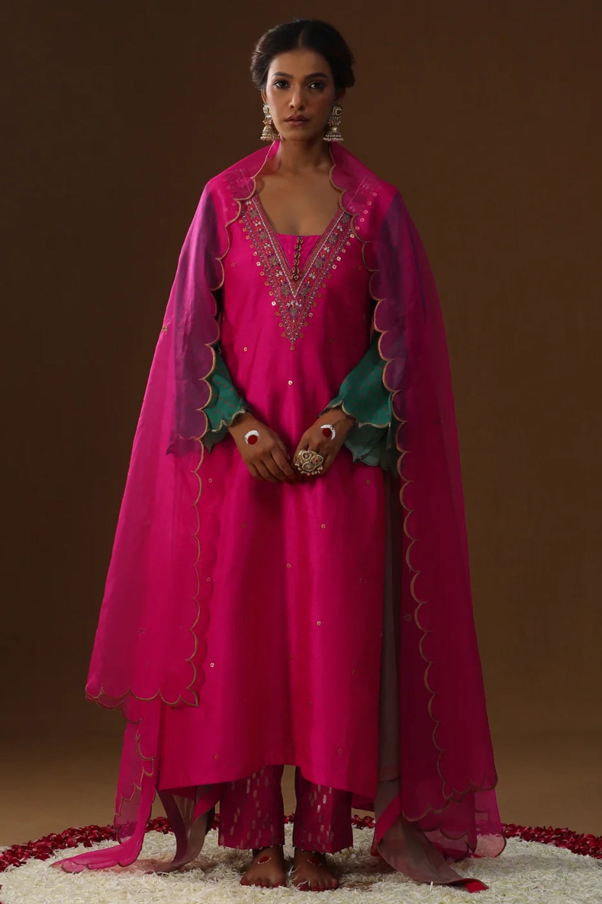 Buy Hot Pink Chanderi Zip Kurta Set for women by Arpita Sulakshana online available at scrollnshops