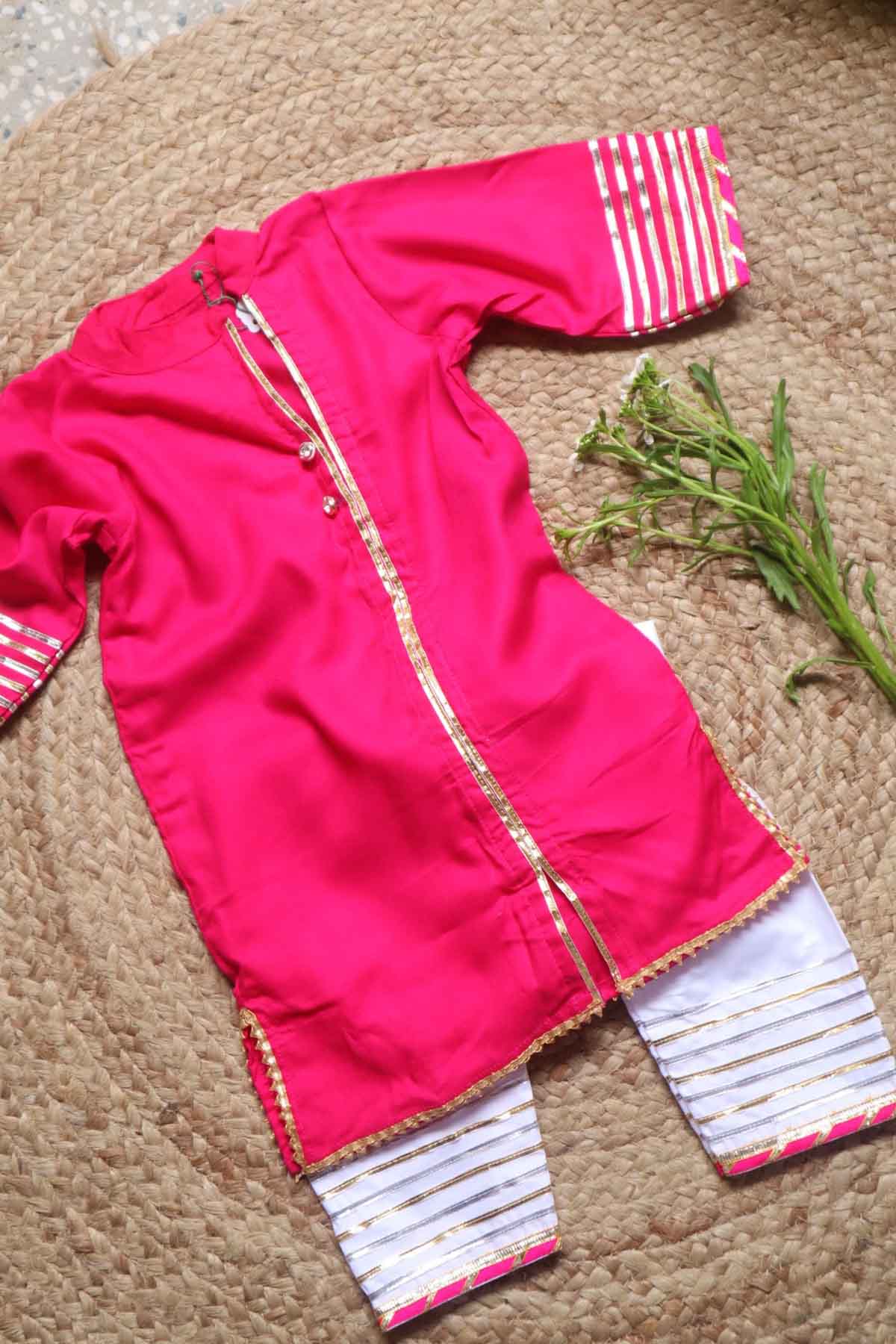 Designer ViYa Hot Pink Embellished Kurta Set For Kids Available online at ScrollnShops