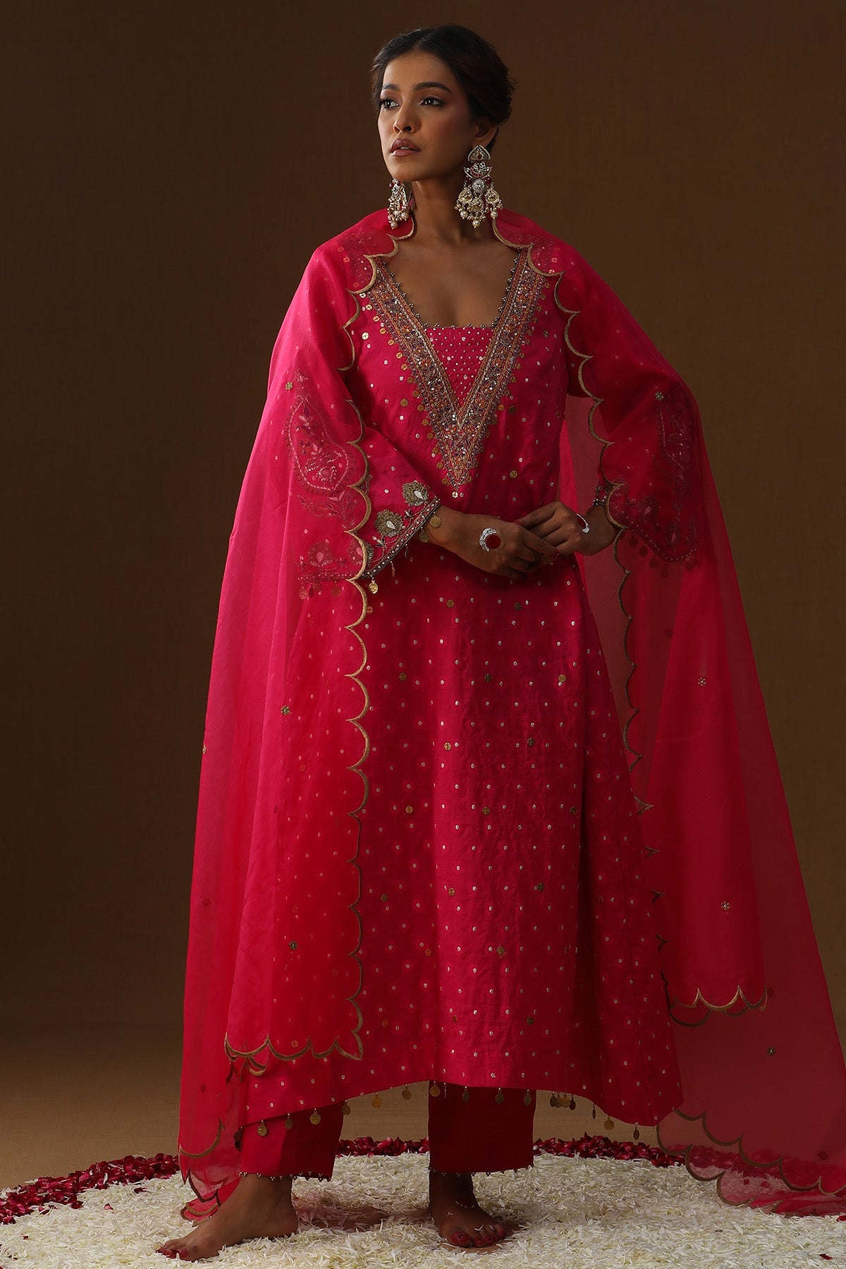 Buy Hot Pink Embroidered Kurta Set for women by Arpita Sulakshana online available at scrollnshops