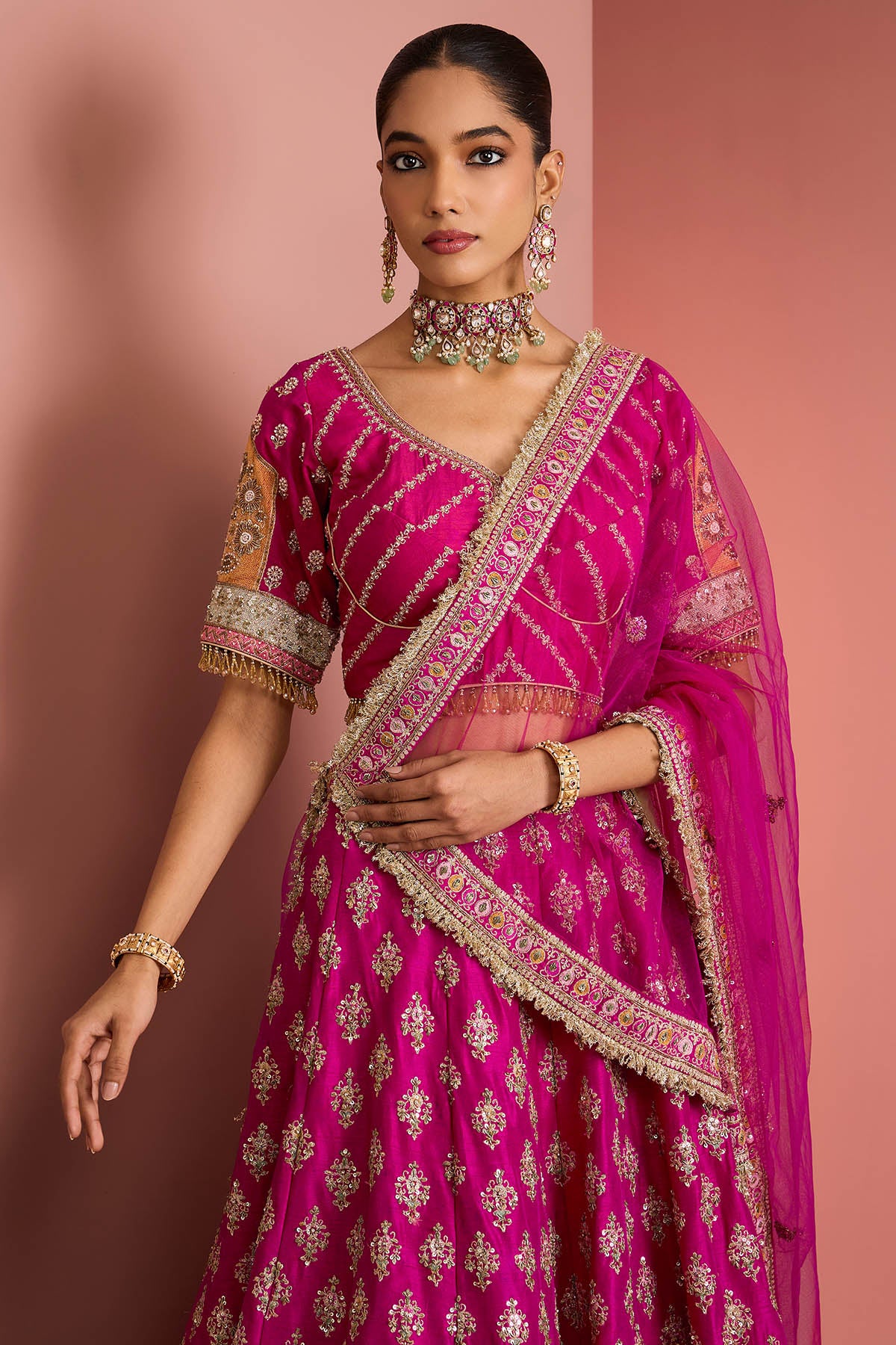 Hot Pink Embroidery Lehenga Set