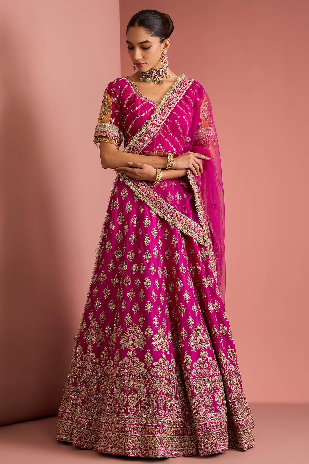 Hot Pink Embroidery Lehenga Set