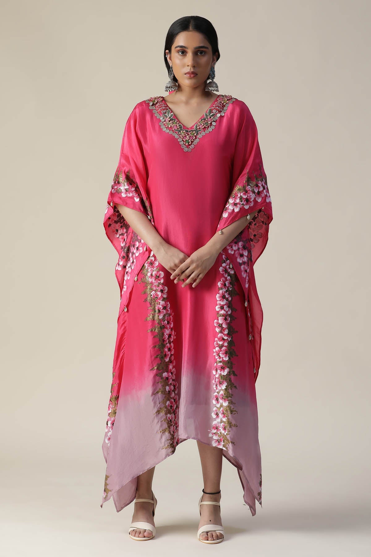 Buy Arpita SulakshanaHot Pink Floral Painted Kaftan