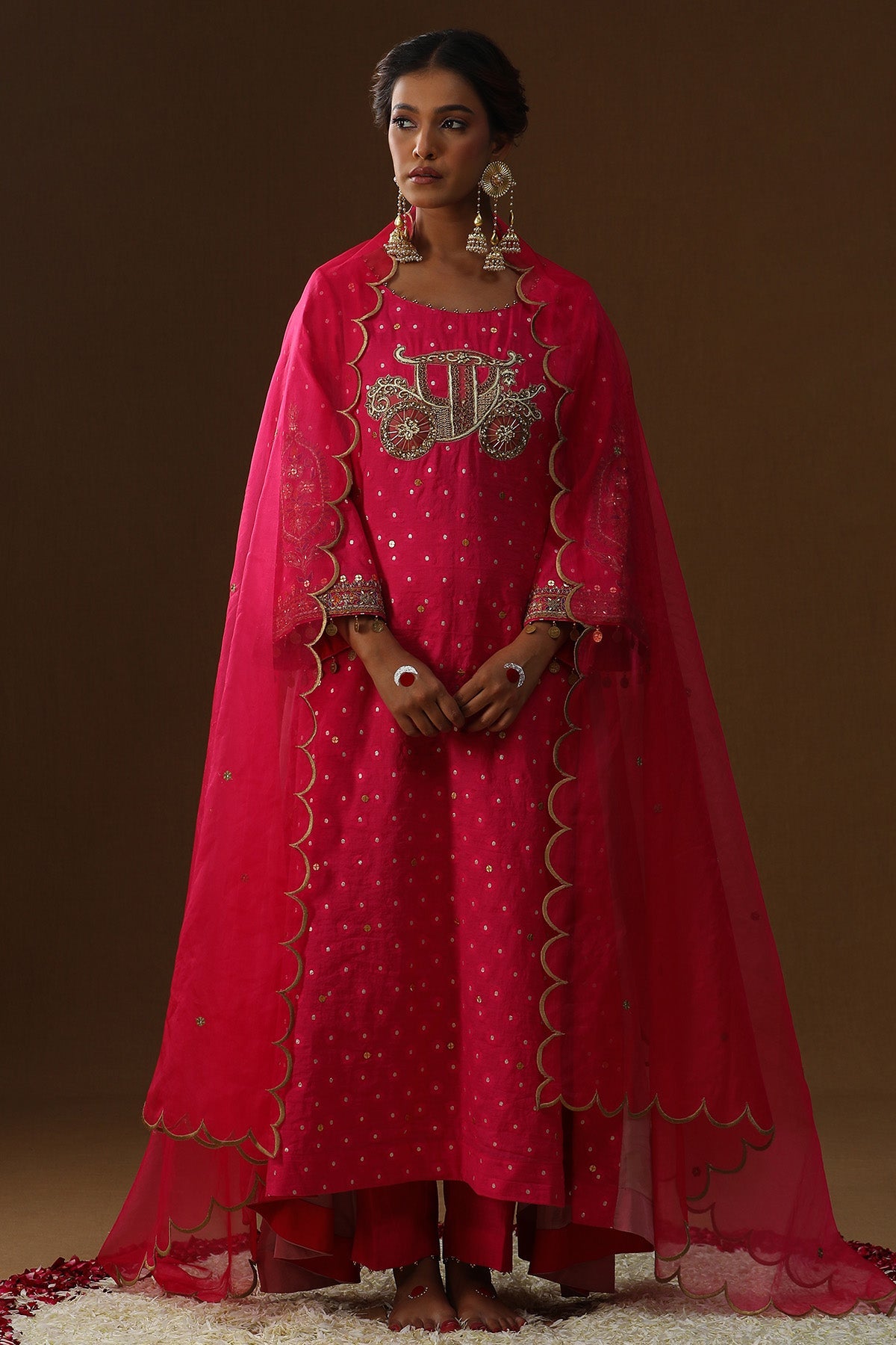 Buy Hot Pink Gold Thread Kurta Set for women by Arpita Sulakshana online available at scrollnshops