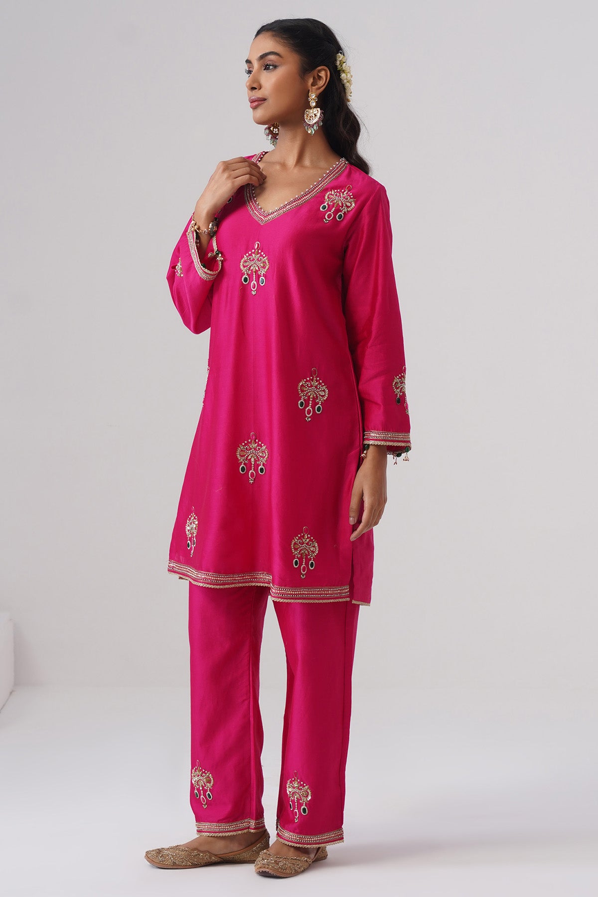 Hot Pink Semi Stoned Kurta Set