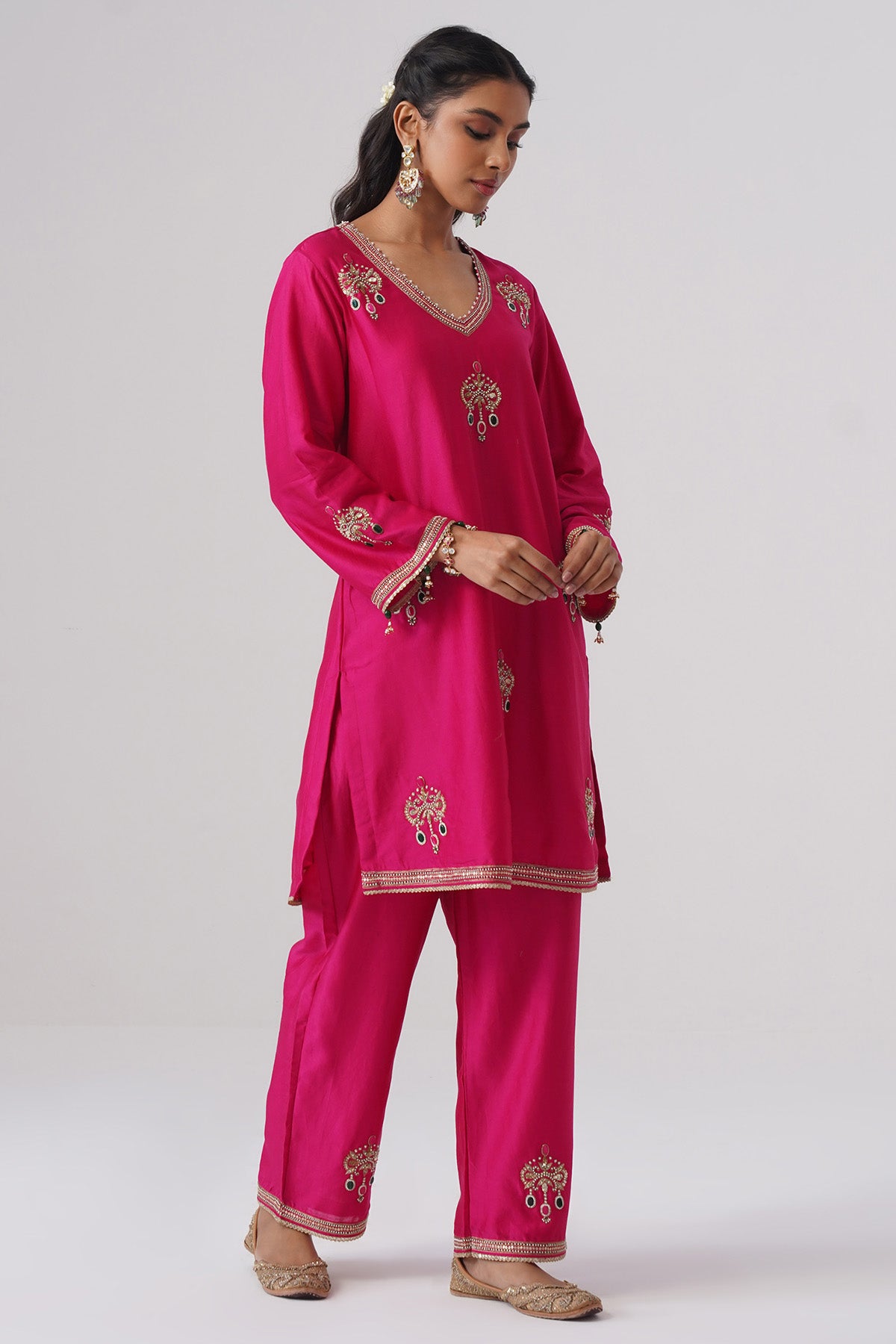 Hot Pink Semi Stoned Kurta Set