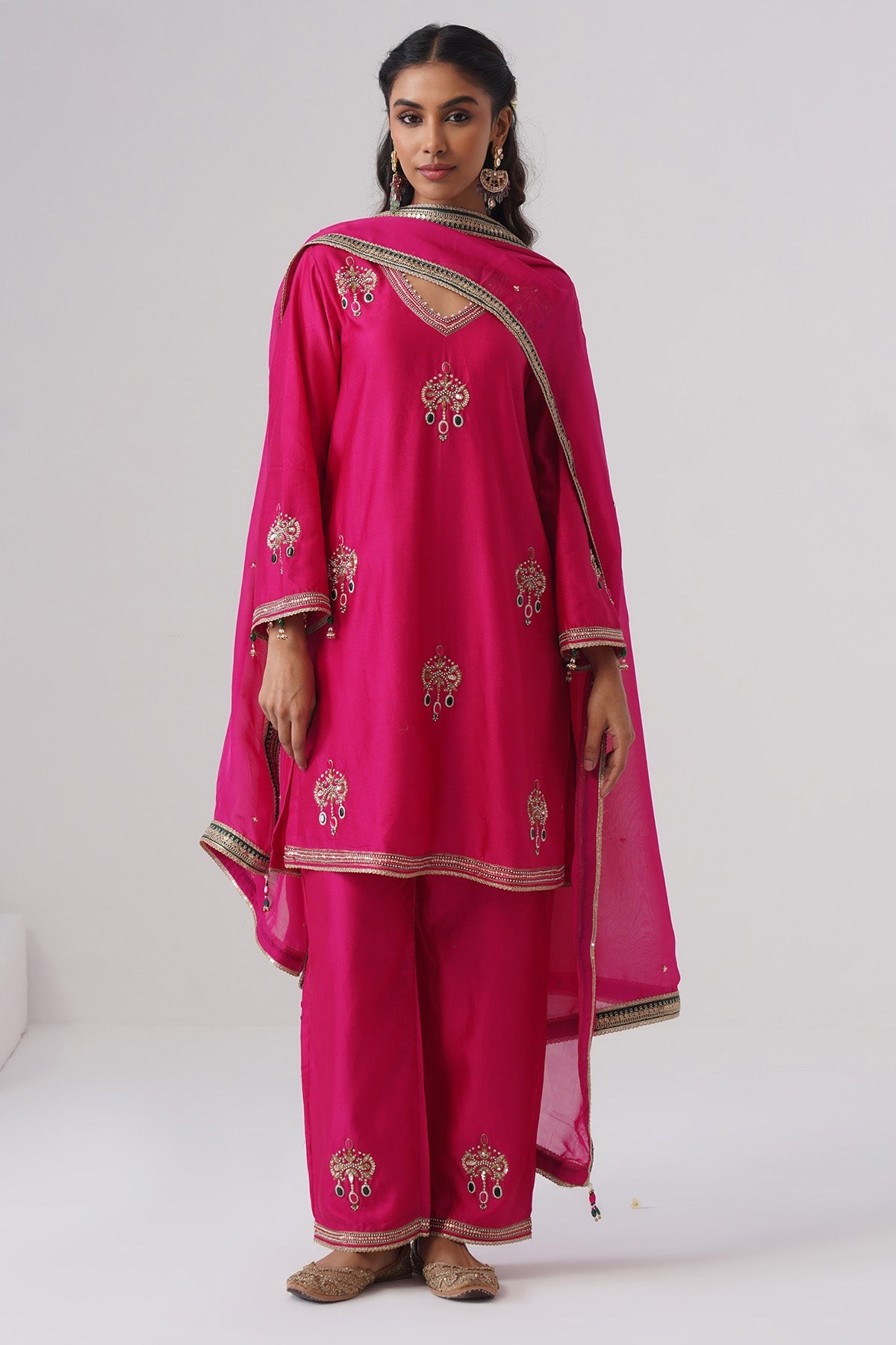 Buy Hot Pink Semi Stoned Kurta Set for women by Ugna by Unnati online available at scrollnshops