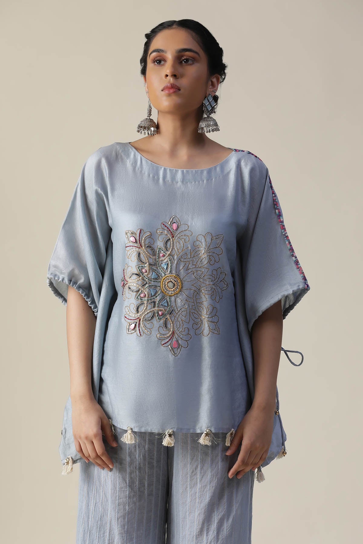 Ice Blue Embroidered Kaftan Set