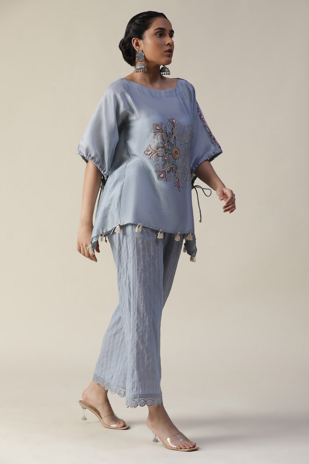 Ice Blue Embroidered Kaftan Set