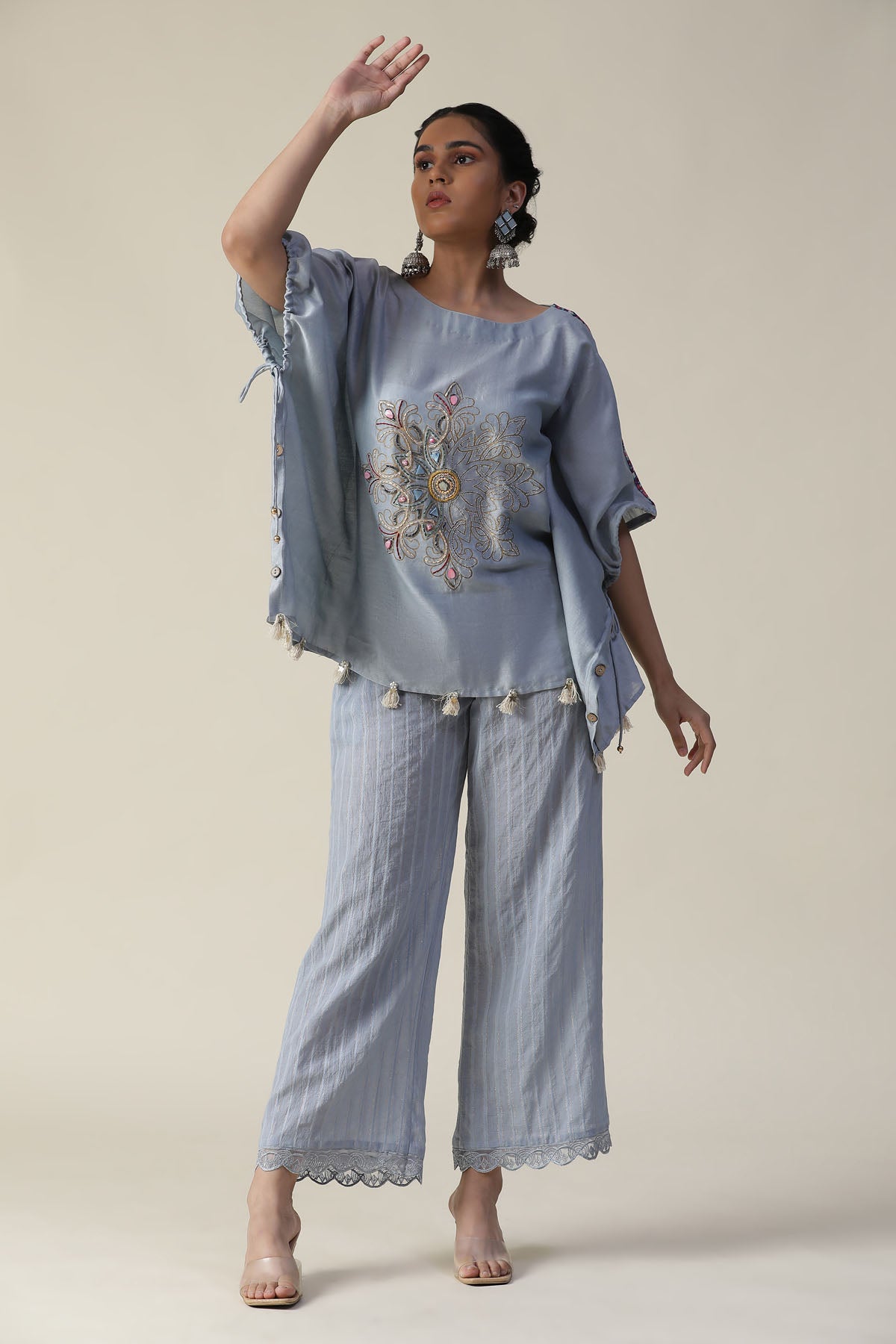 Ice Blue Embroidered Kaftan Set