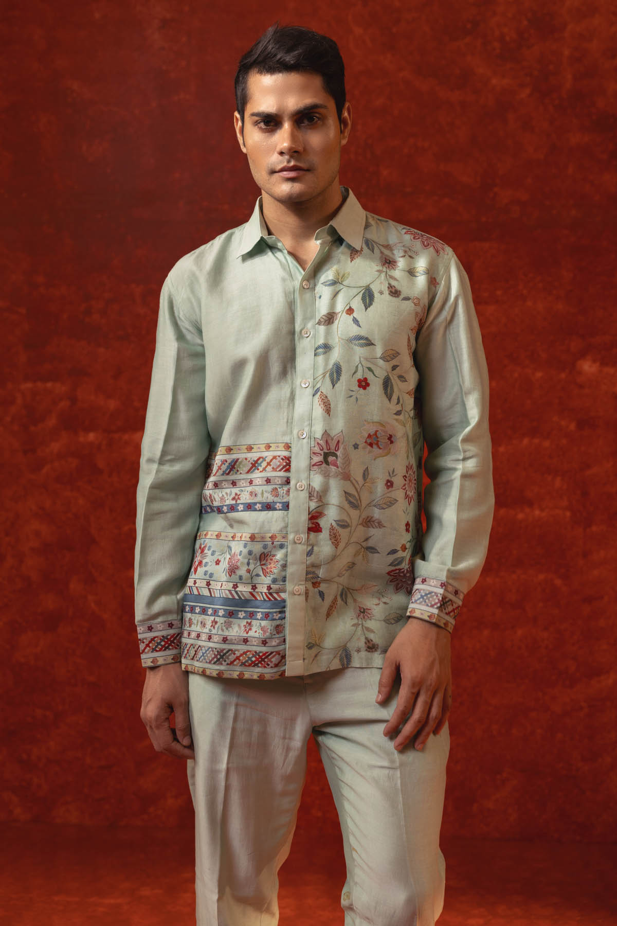 Ice Blue Printed Shirt & Pants