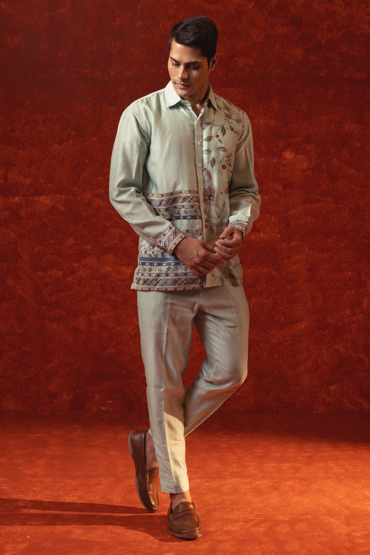 Ice Blue Printed Shirt & Pants