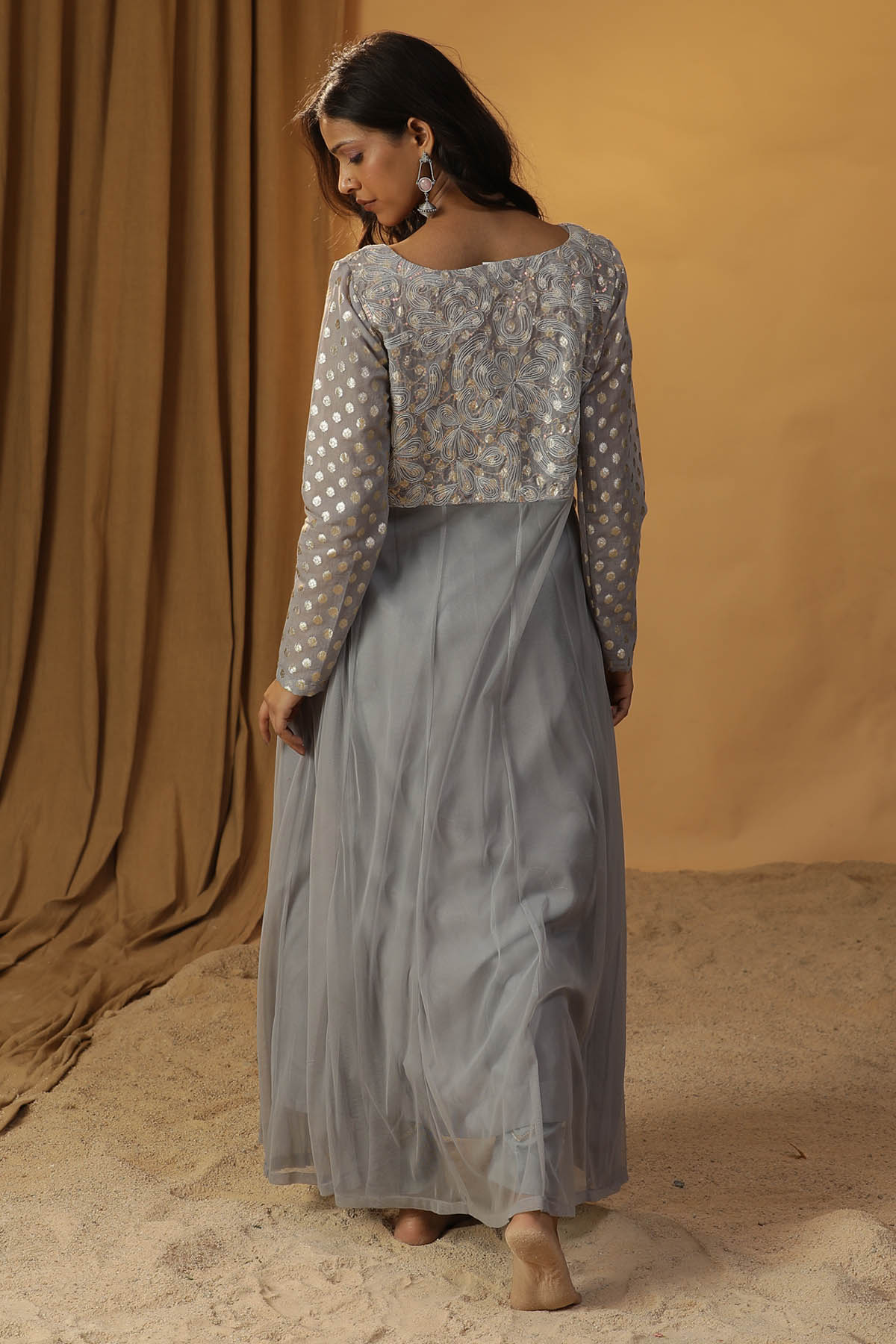 Ice Blue Chanderi Jacket & Dress