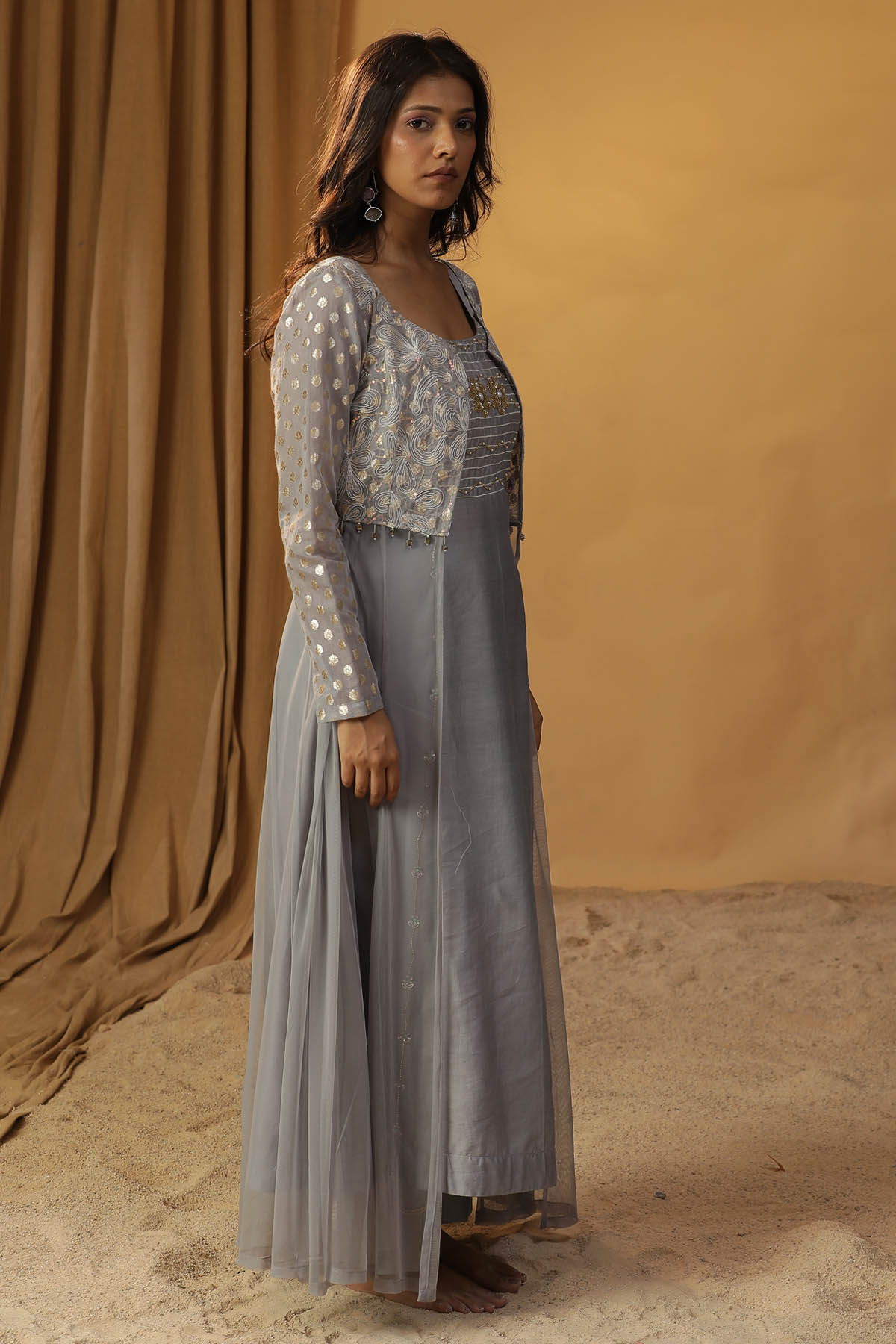 Ice Blue Chanderi Jacket & Dress