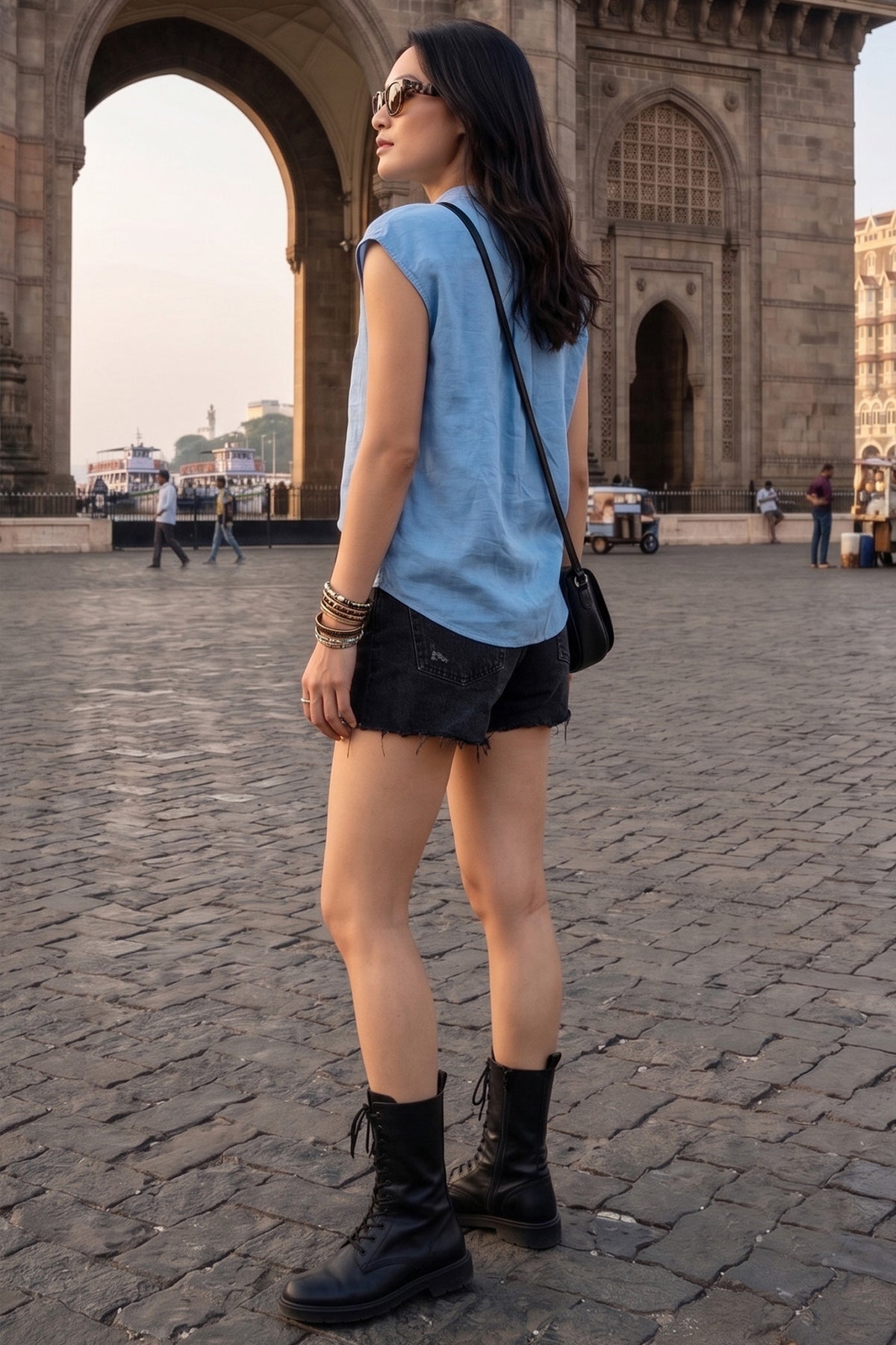 Ice Blue Cotton Buttoned Top
