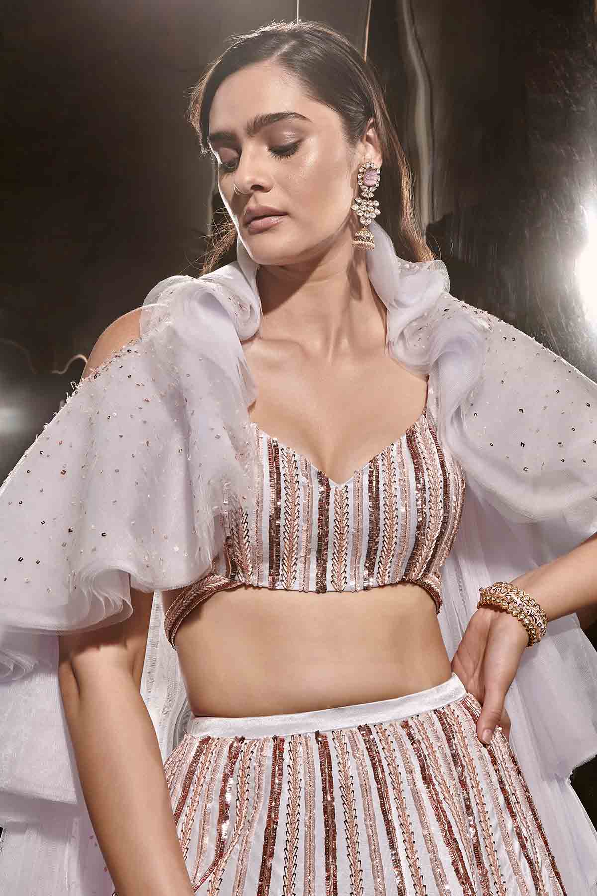 Ice Blue Embroidered Cape Set