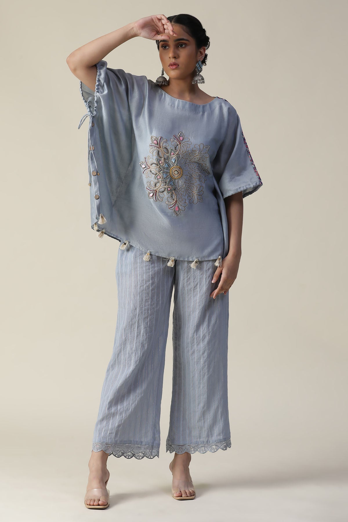 Buy Arpita SulakshanaIce Blue Embroidered Kaftan Set