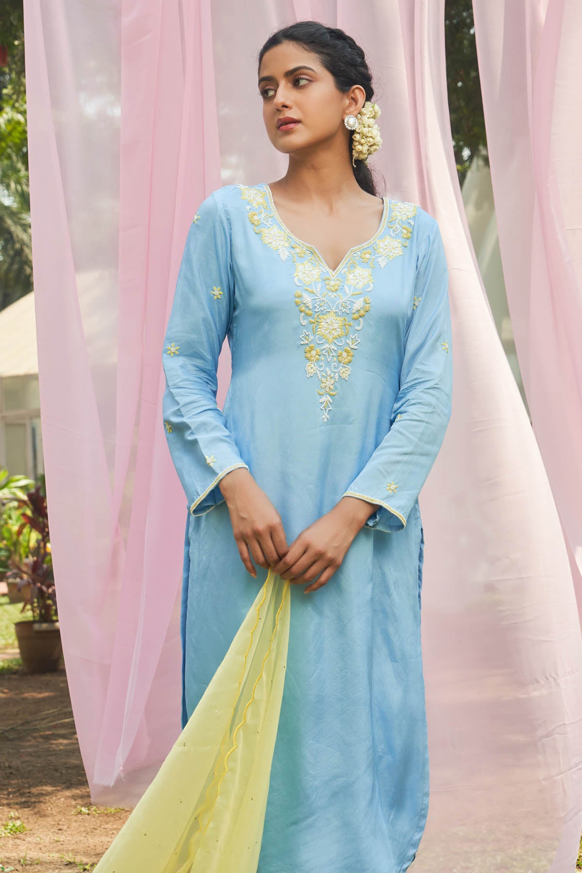 Ice Blue Habutai Silk Kurta Set