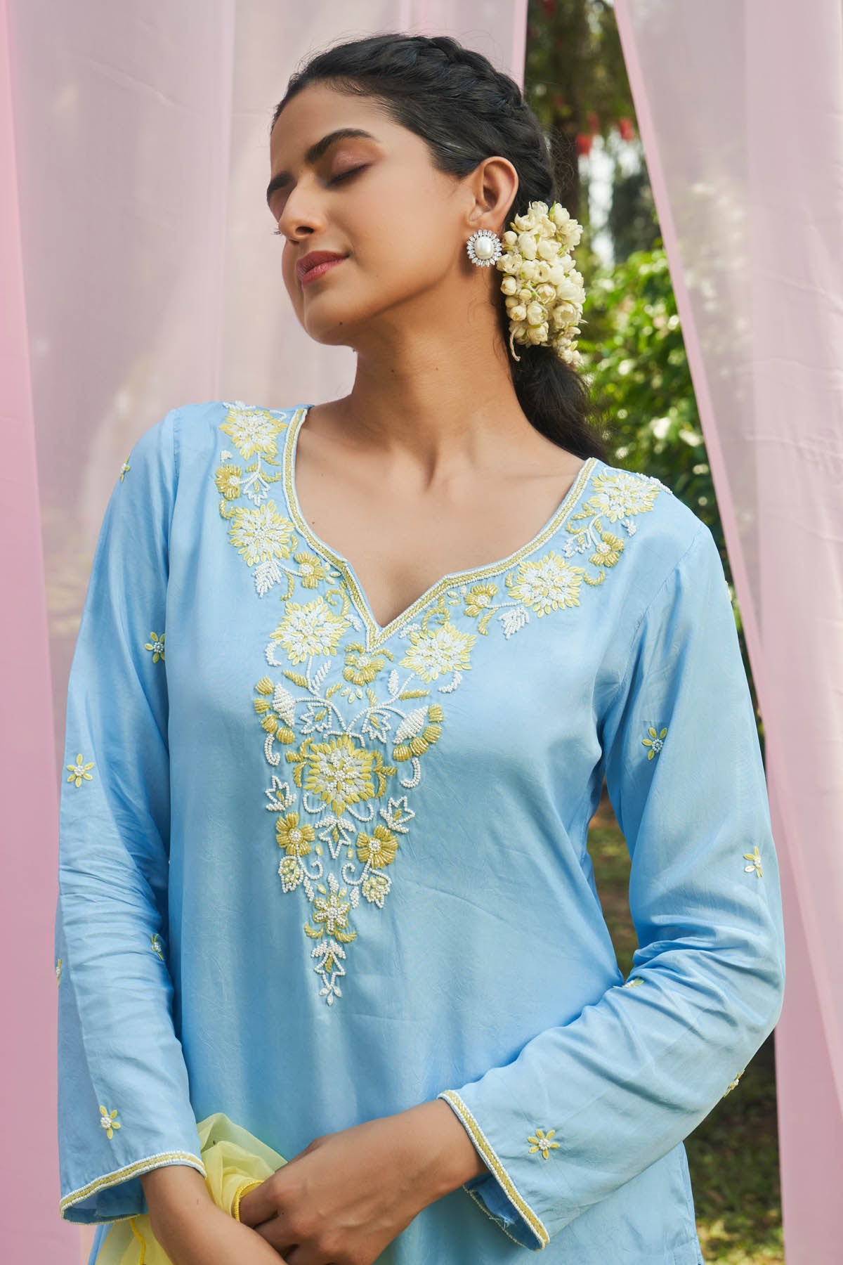 Ice Blue Habutai Silk Kurta Set