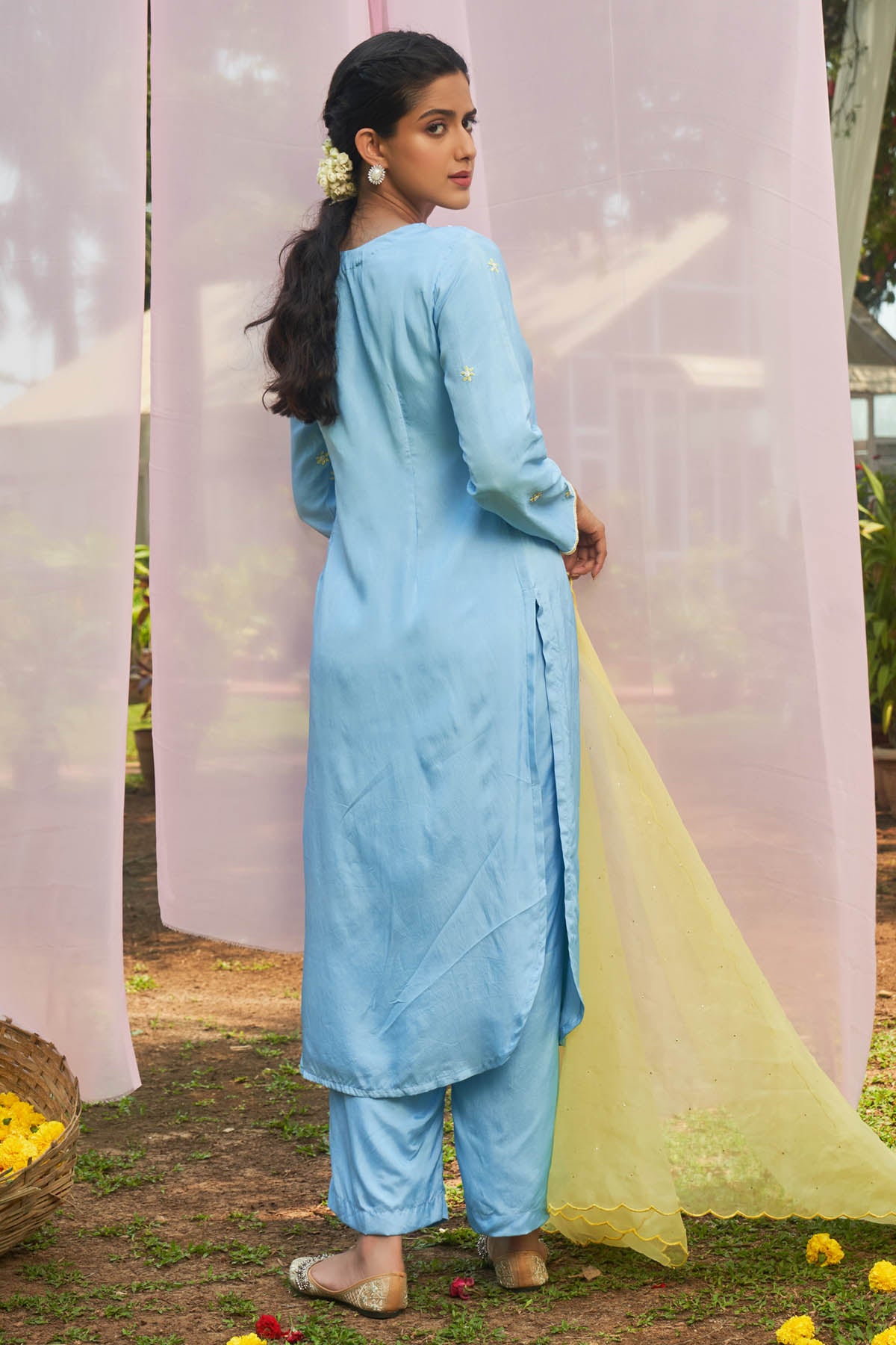 Ice Blue Habutai Silk Kurta Set