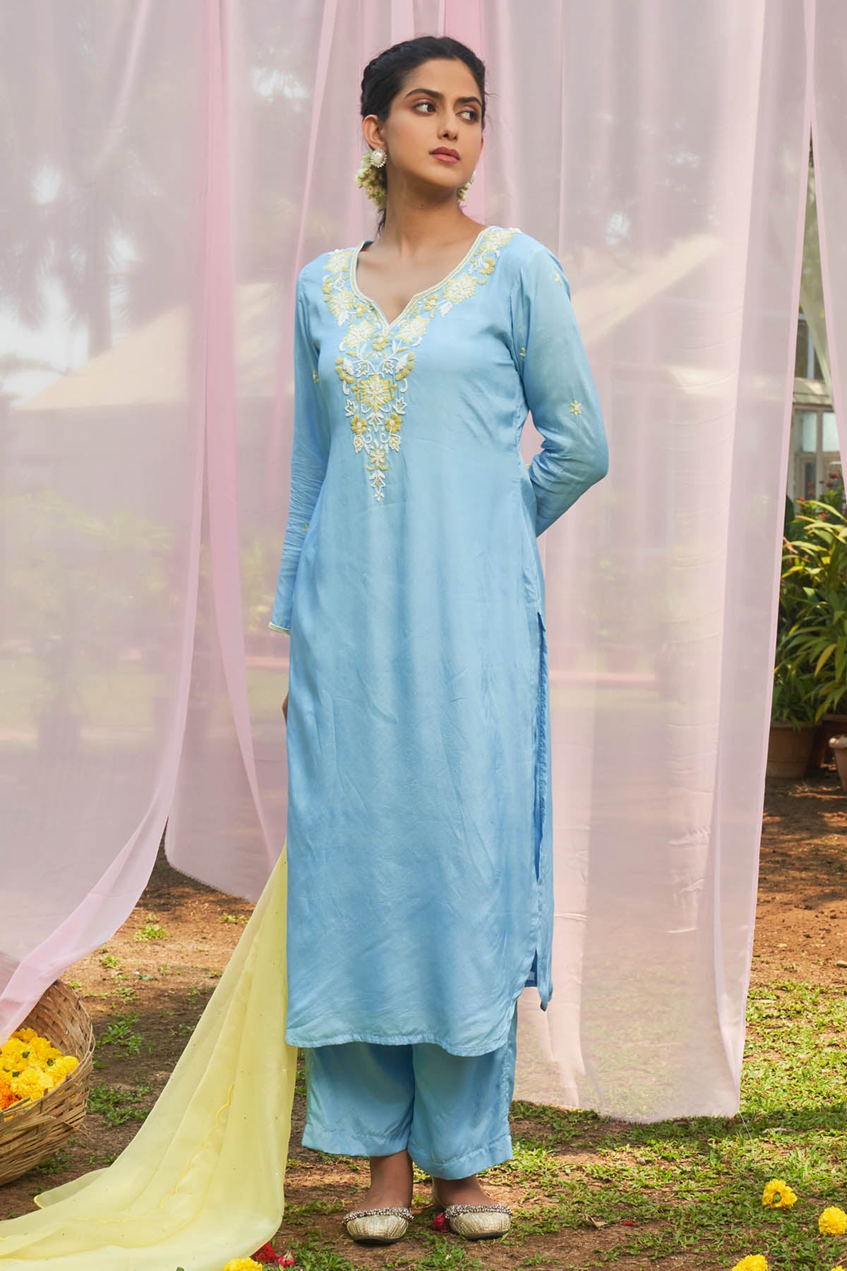 Ice Blue Habutai Silk Kurta Set