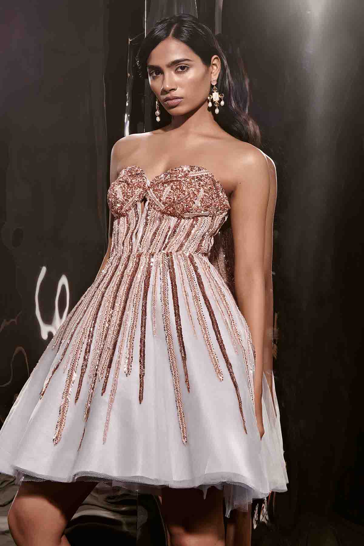 Ice Blue Embroidered Mini Dress