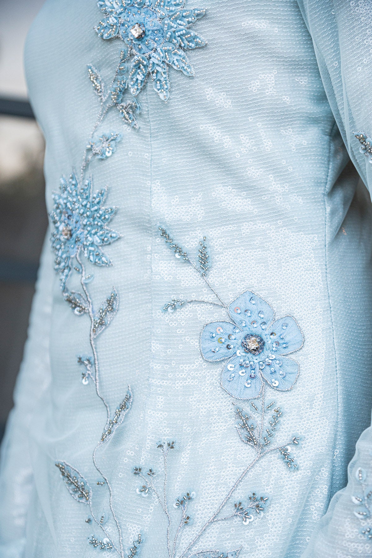 Ice Blue Floral Embellished Gown