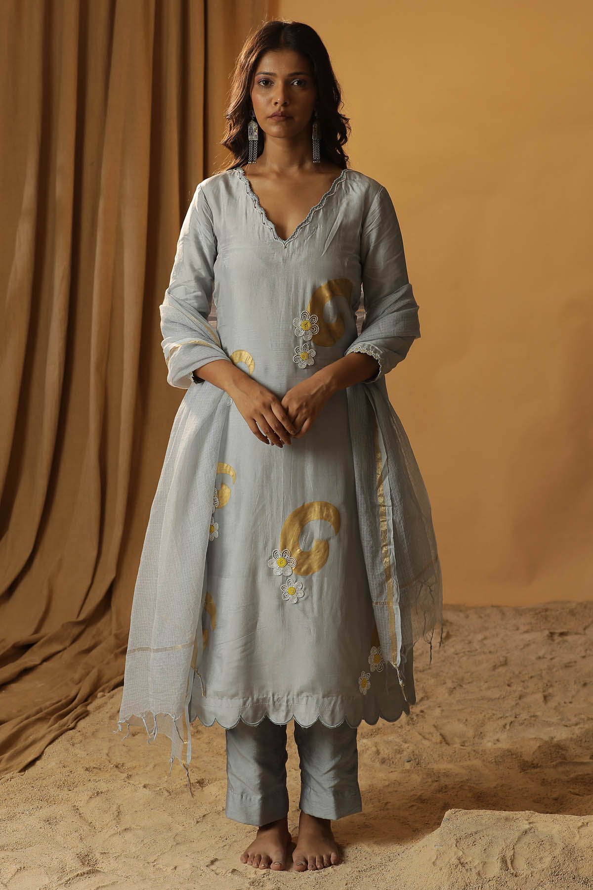 Arpita Sulakshana Ice Blue Foil Painted Kurta Set for women online at ScrollnShops