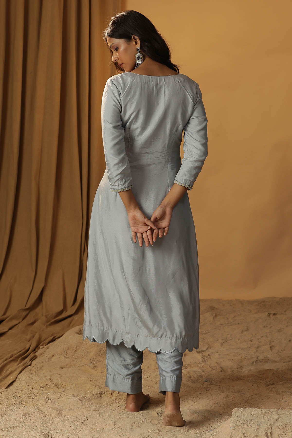 Ice Blue Foil Painted Kurta Set