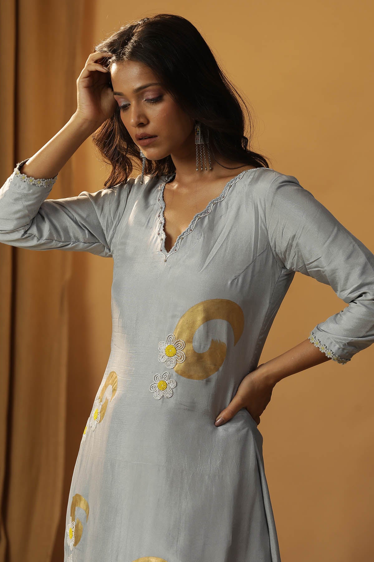 Ice Blue Foil Painted Kurta Set