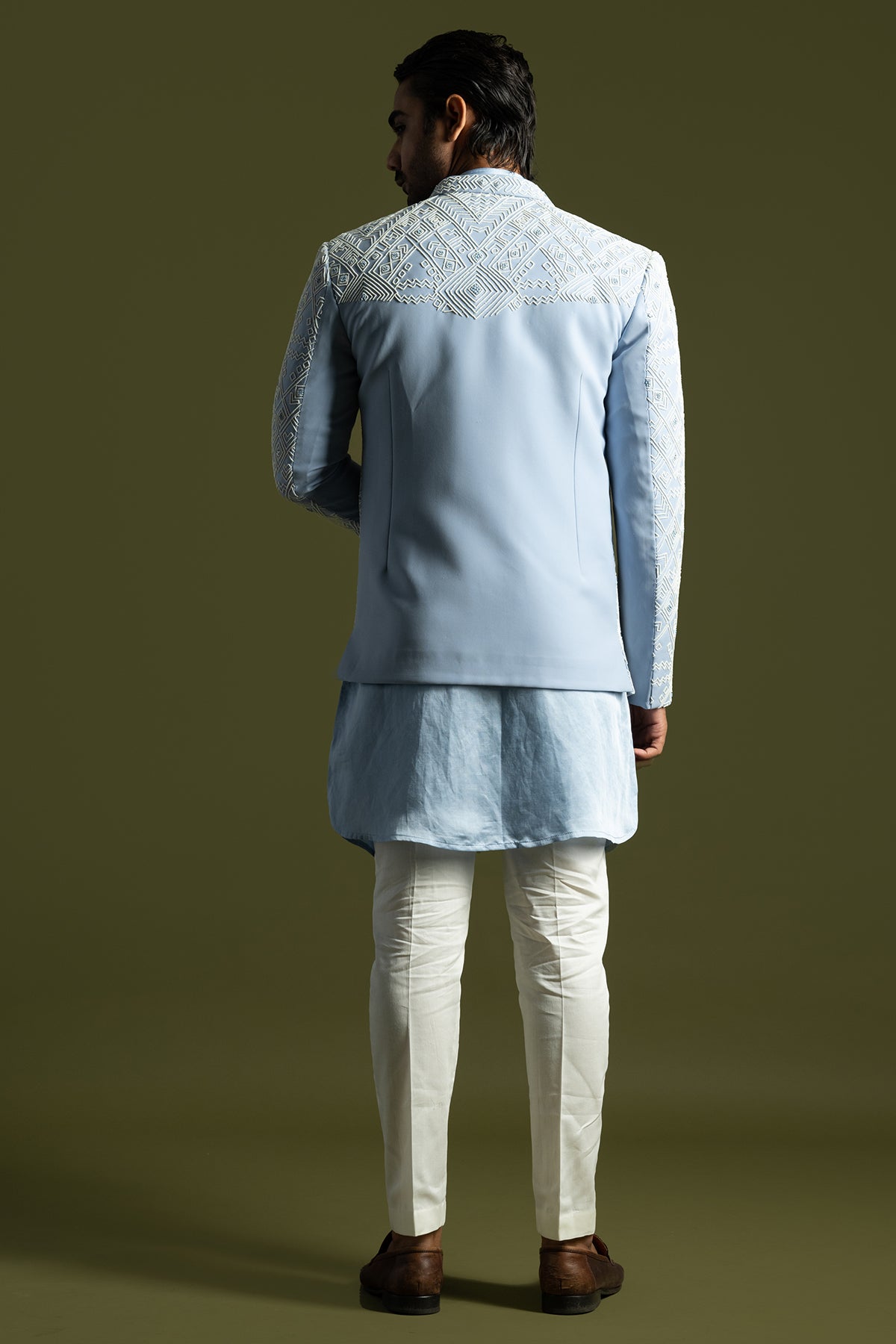 Ice Blue Geometric Achkan Set
