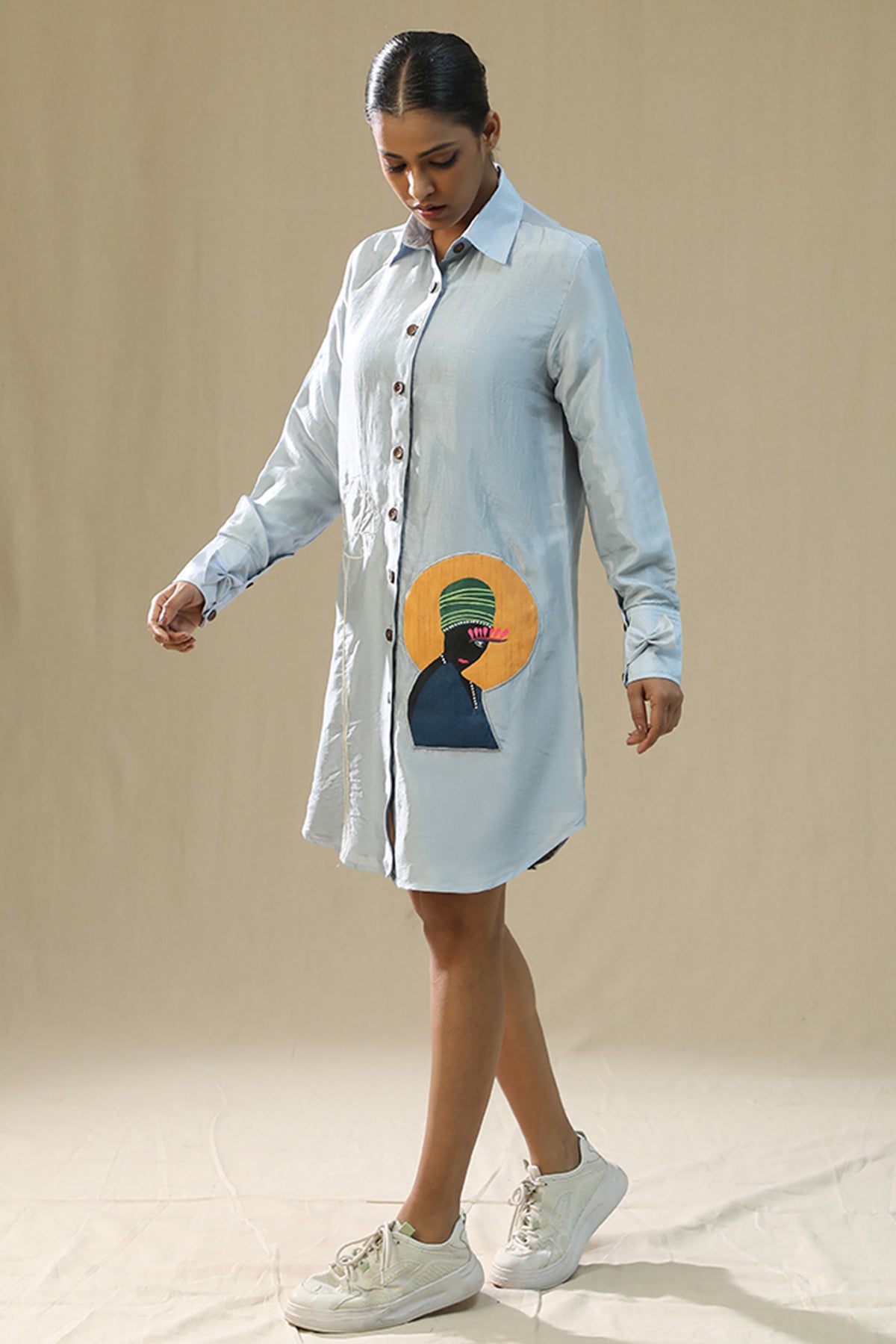 Ice Blue Handpainted Shirt Dress