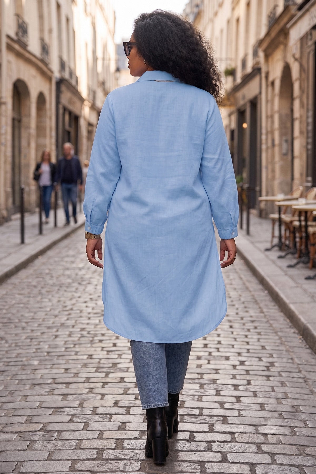 Ice Blue High Low Button Shirt