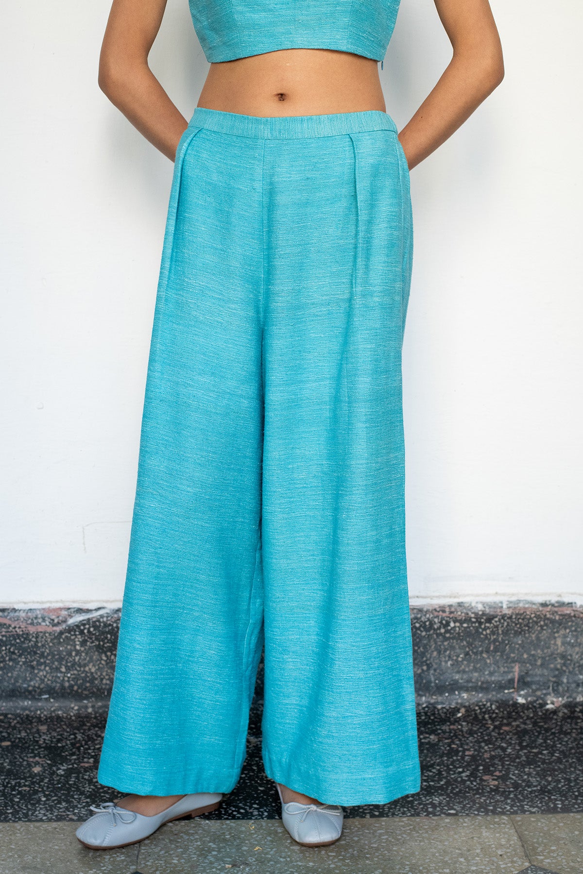 Ice Blue Linen Silk Fusion Set