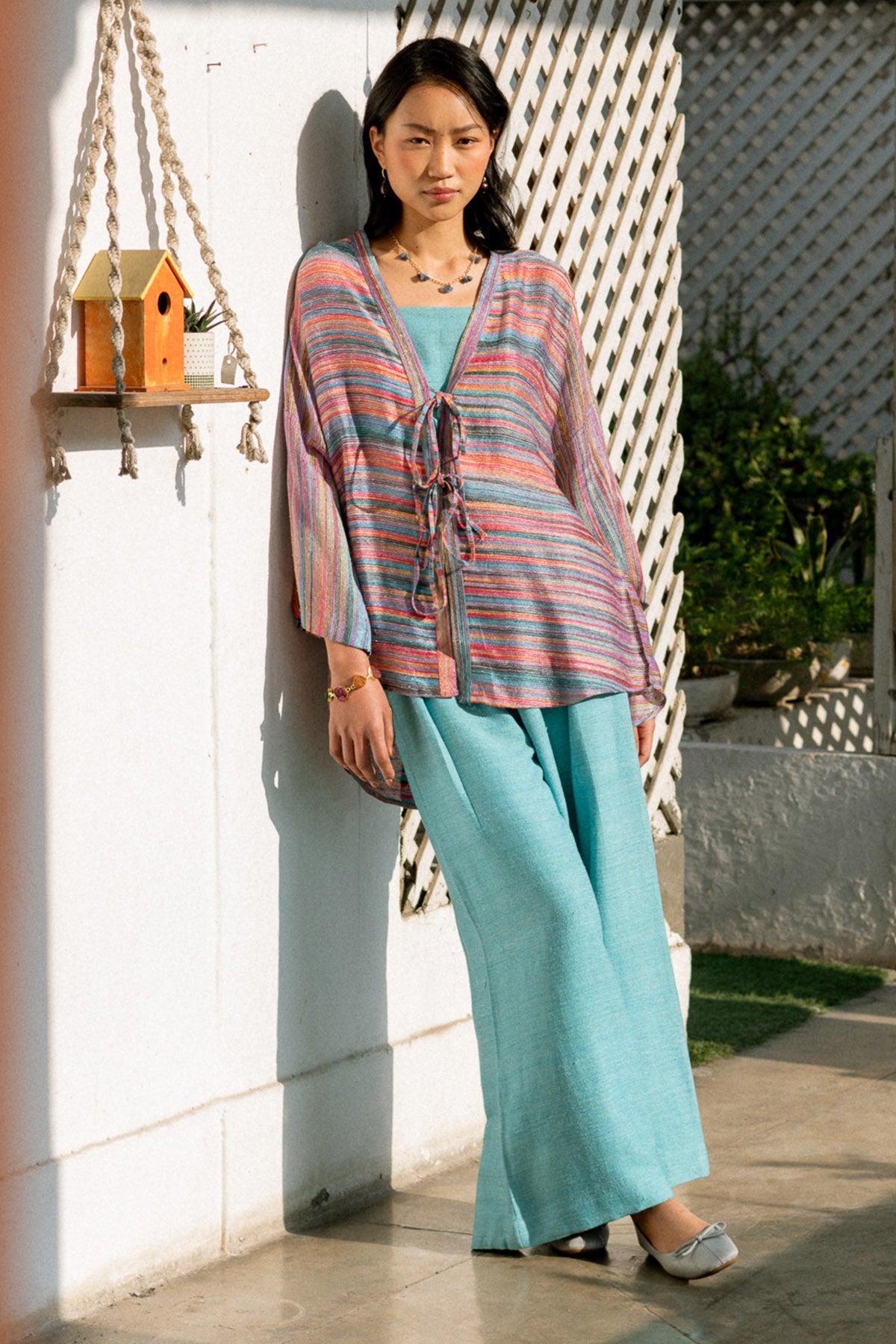 Buy Ice Blue Linen Silk Fusion Set by Lahario for women online at ScrollnShops