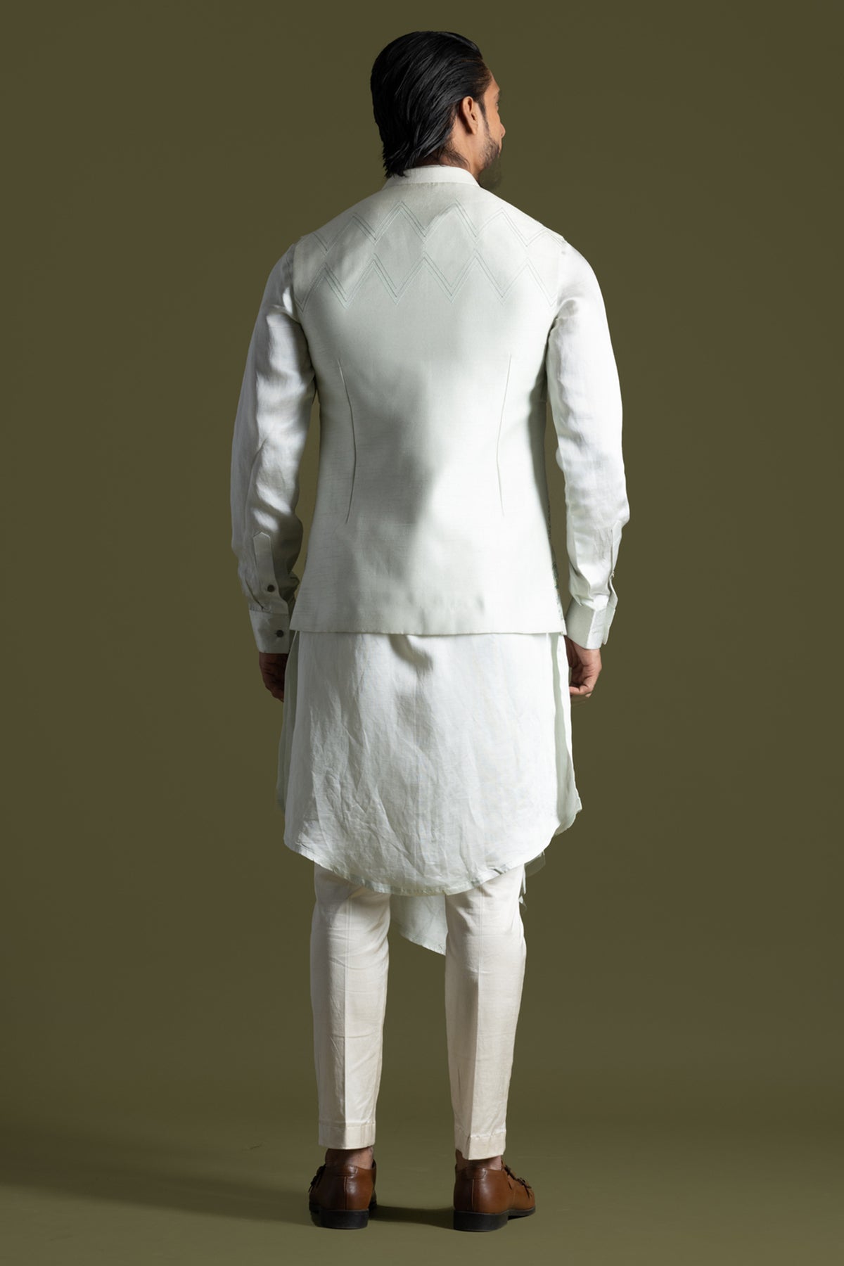 Ice Blue Motifs Bundi Kurta Set