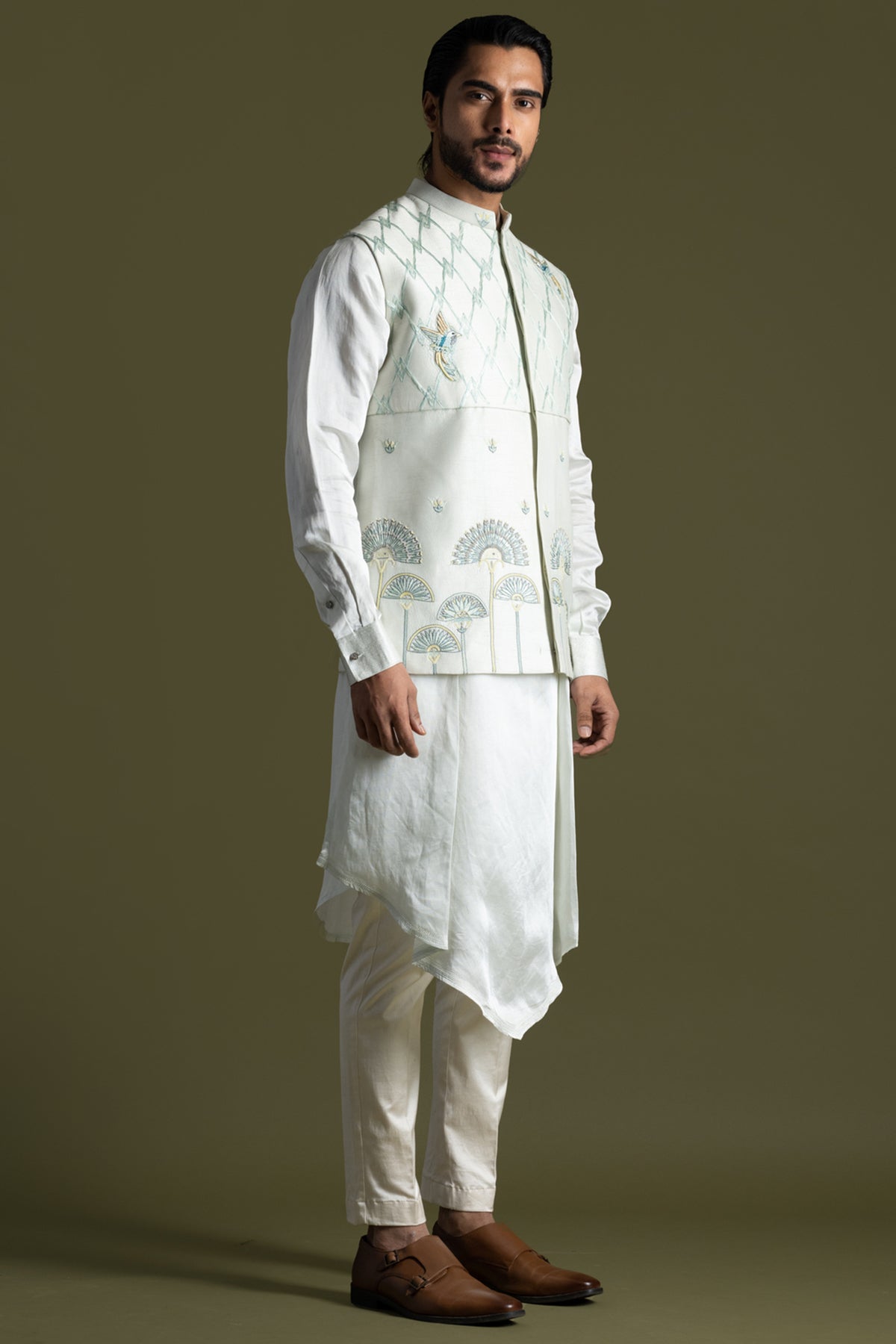Ice Blue Motifs Bundi Kurta Set