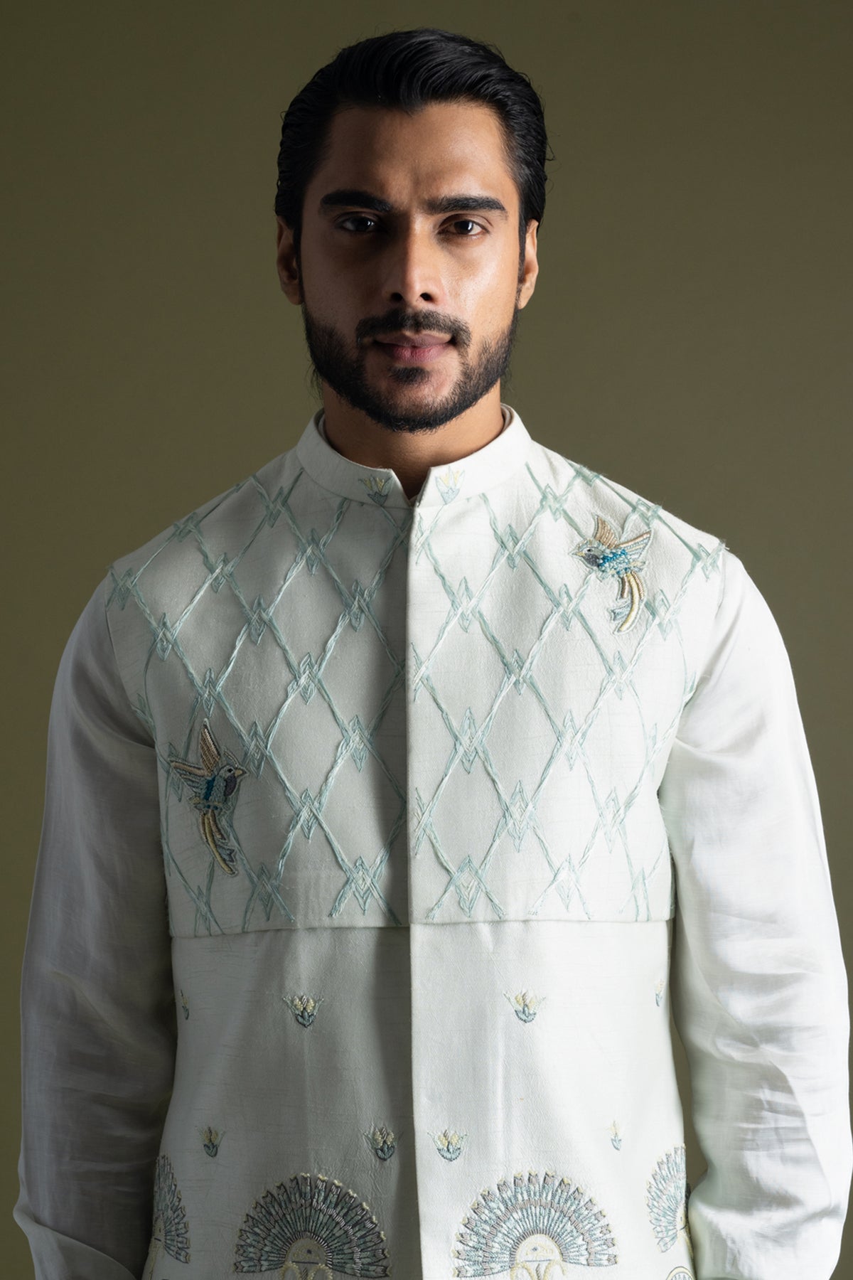 Ice Blue Motifs Bundi Kurta Set
