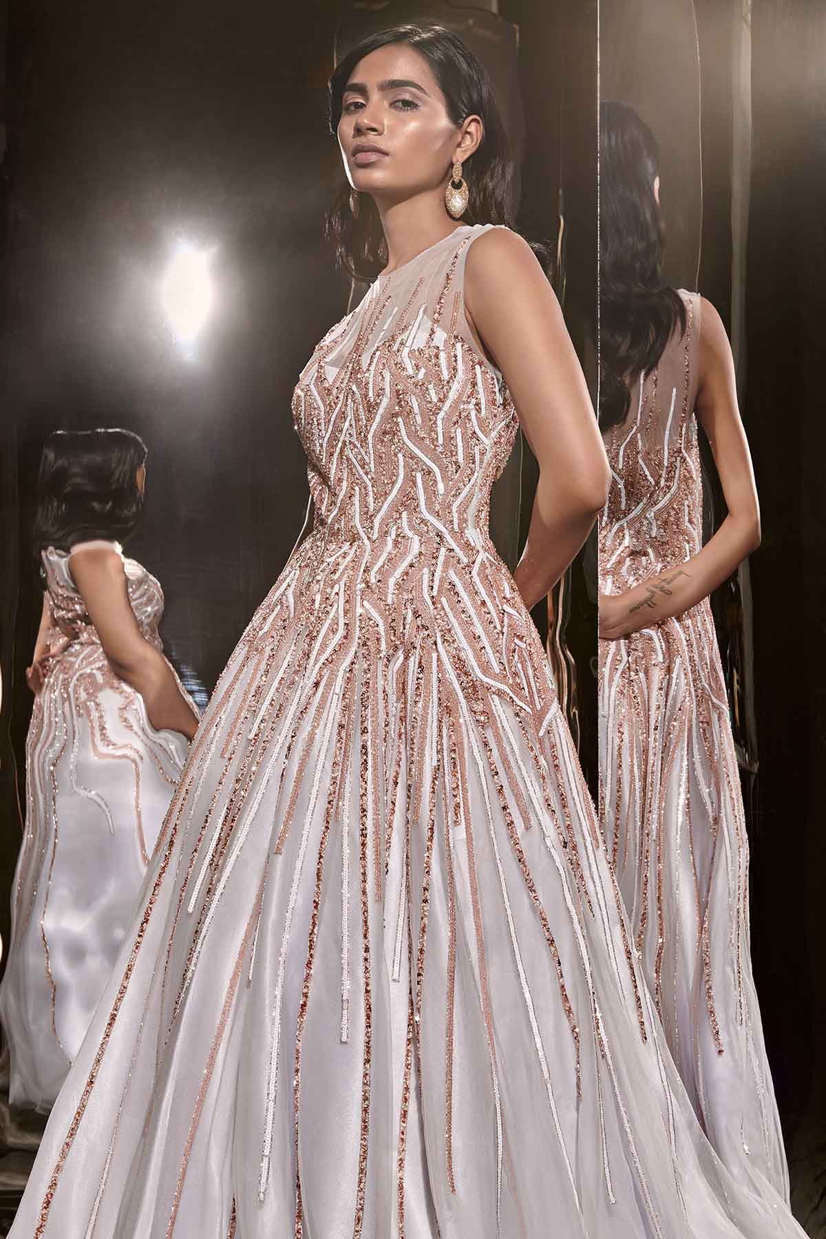 Ice Blue Net Embroidered Gown