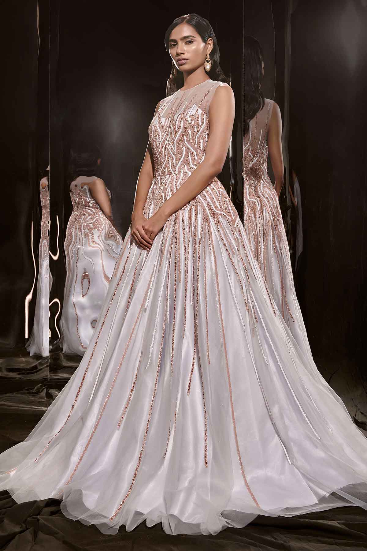 Ice Blue Net Embroidered Gown