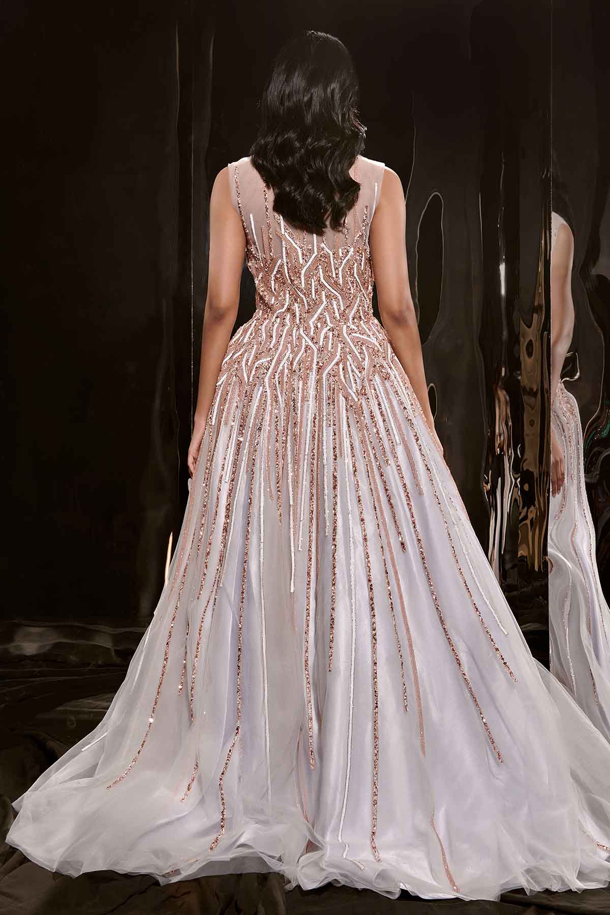 Ice Blue Net Embroidered Gown