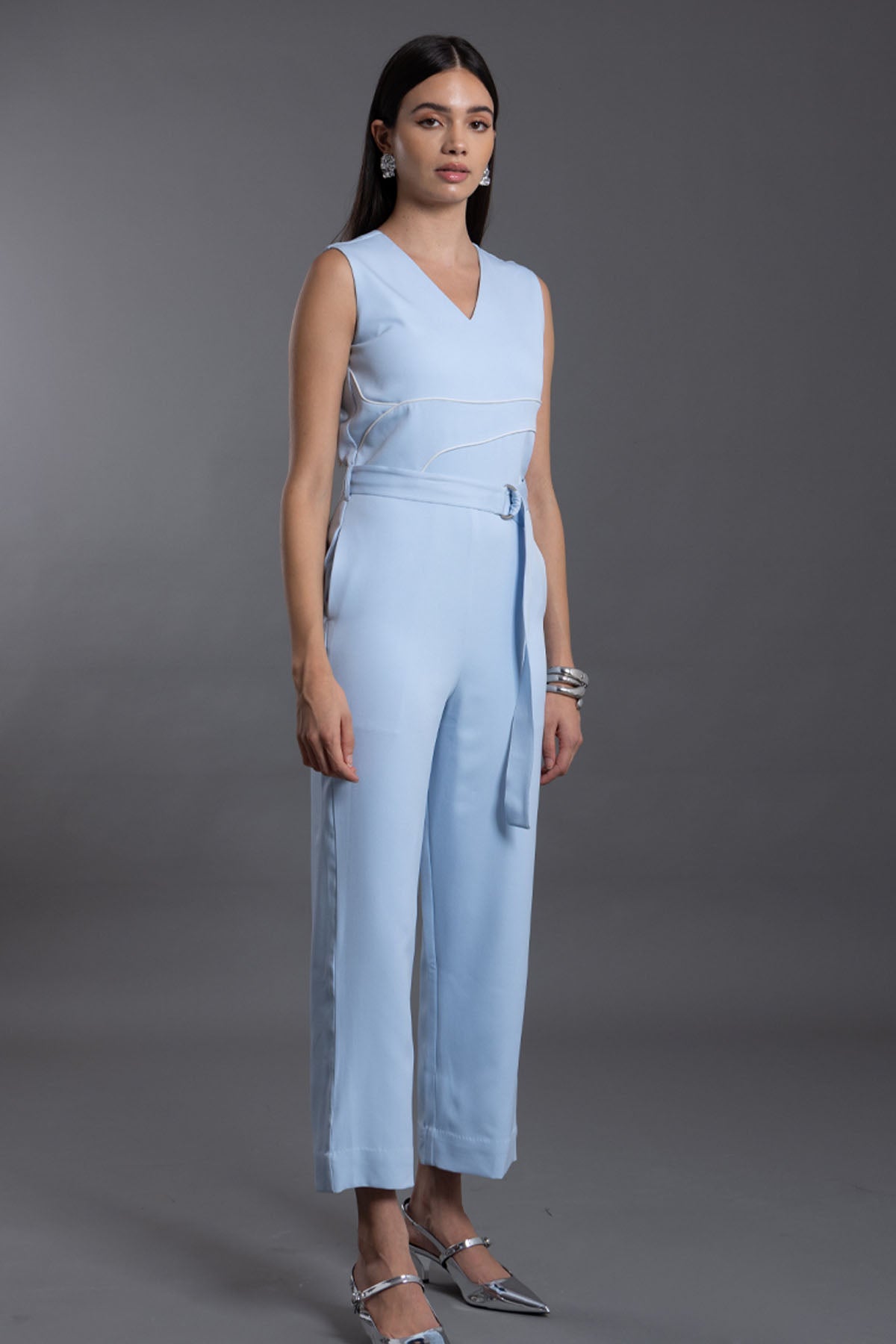 Ice Blue Sleeveless Jumpsuit