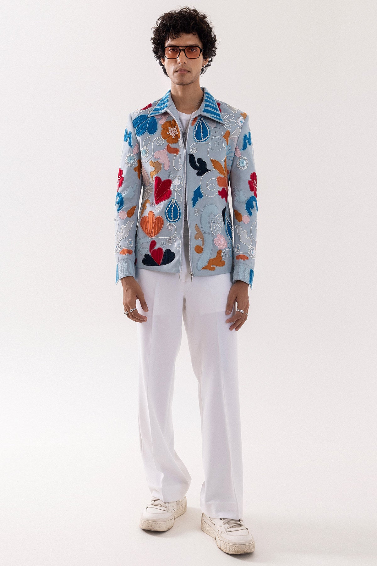 Ice Blue Suede Bomber Jacket