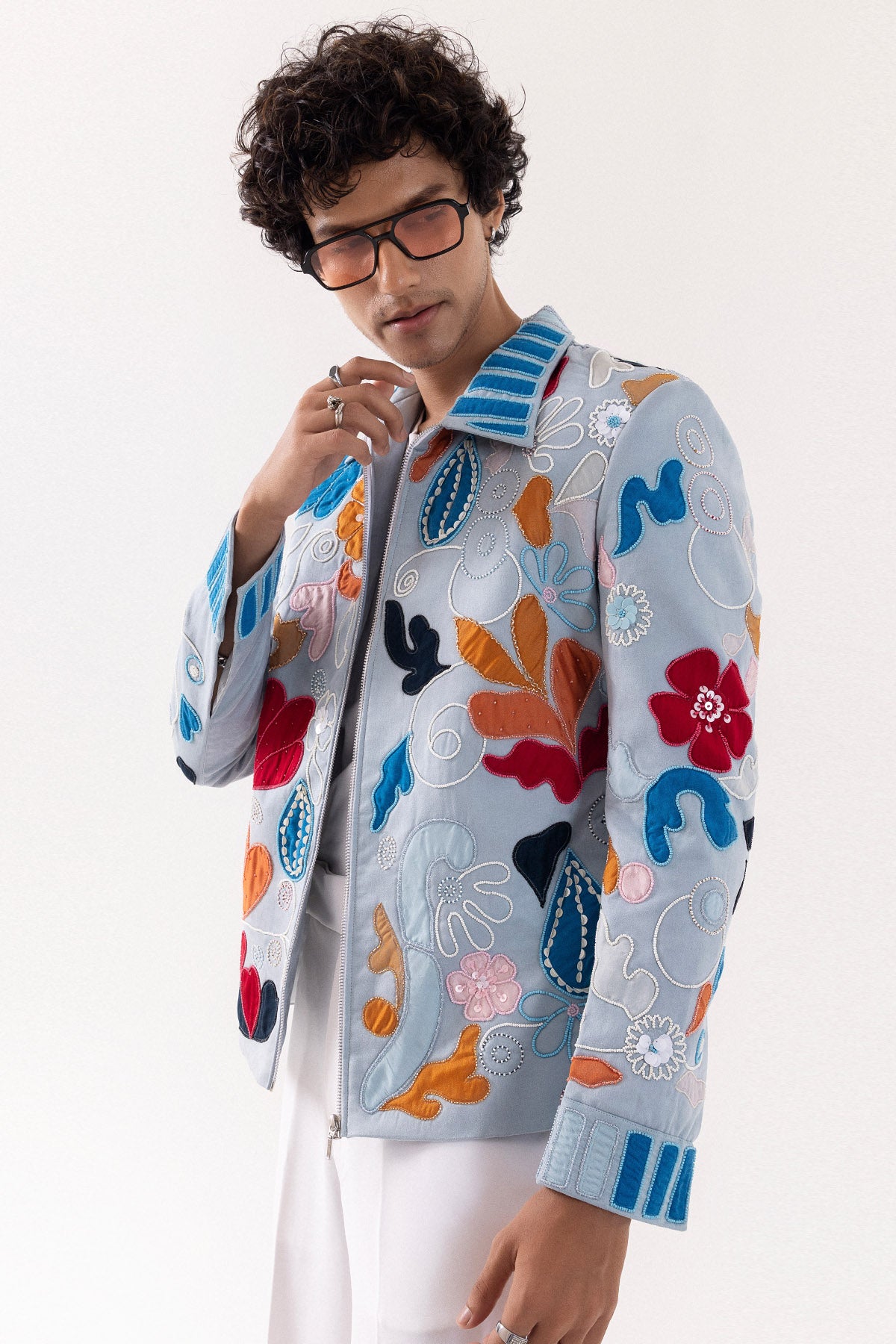 Ice Blue Suede Bomber Jacket